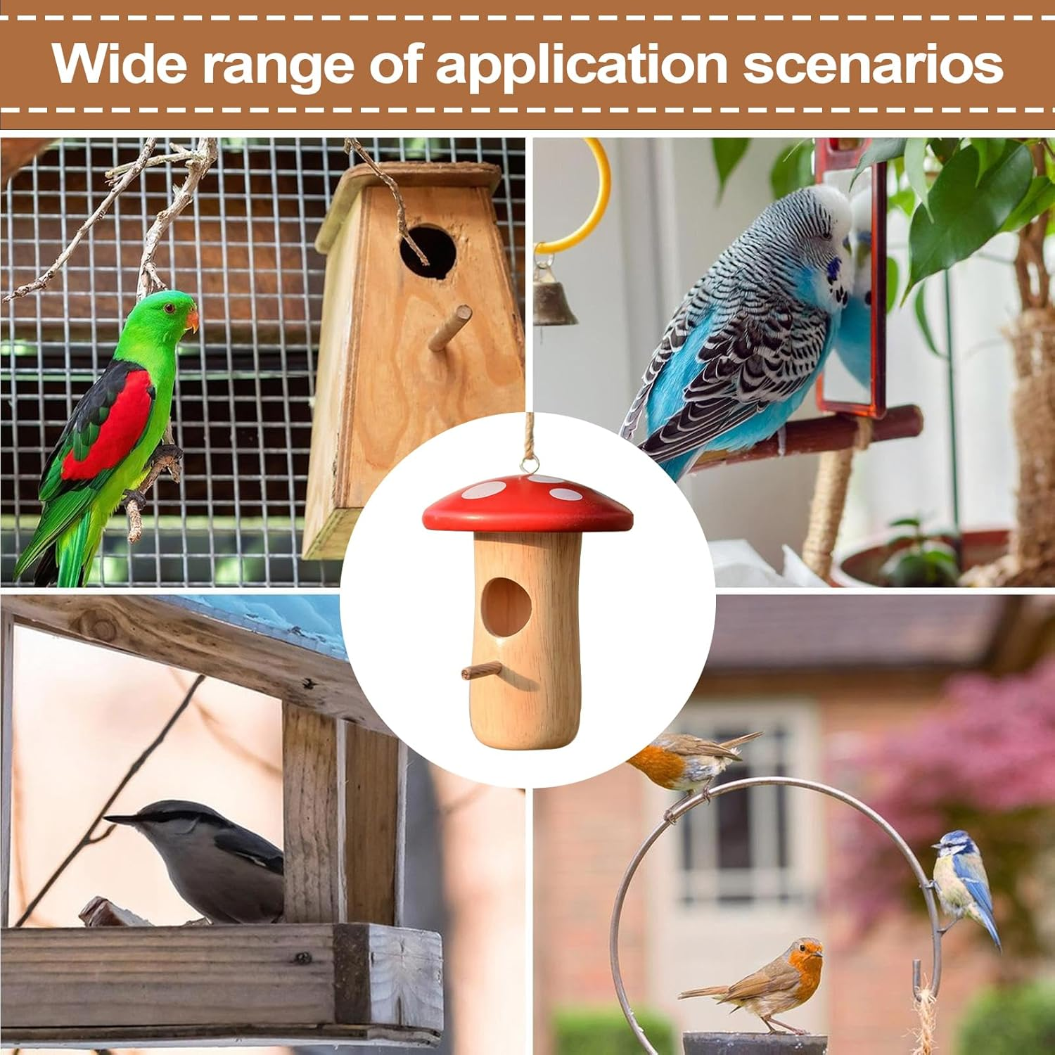 Hummingbird Houses for outside - Humming Bird Box for Nesting | Wooden Mushroom Cottage Animal Shelter Garden Hut for Outdoor Yard Tree Balcony Patio Courtyard image number 2