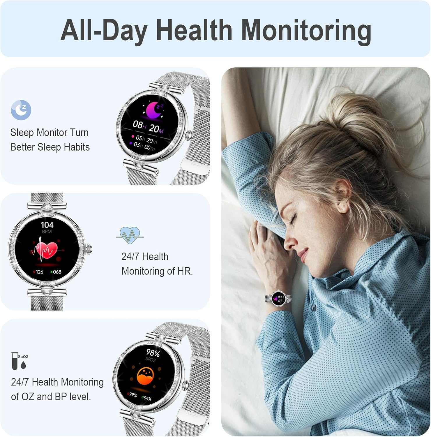 Smart Watch for Women Dial/Answer Call/2 Bands, 1.19" AMOLED HD Display, 100+ Sports Mode Fitness Tracker with Heart Rate/Sleep Monitor, IP68 Smartwatch Womens, Ios Android Ladies Smart Watches image number 3