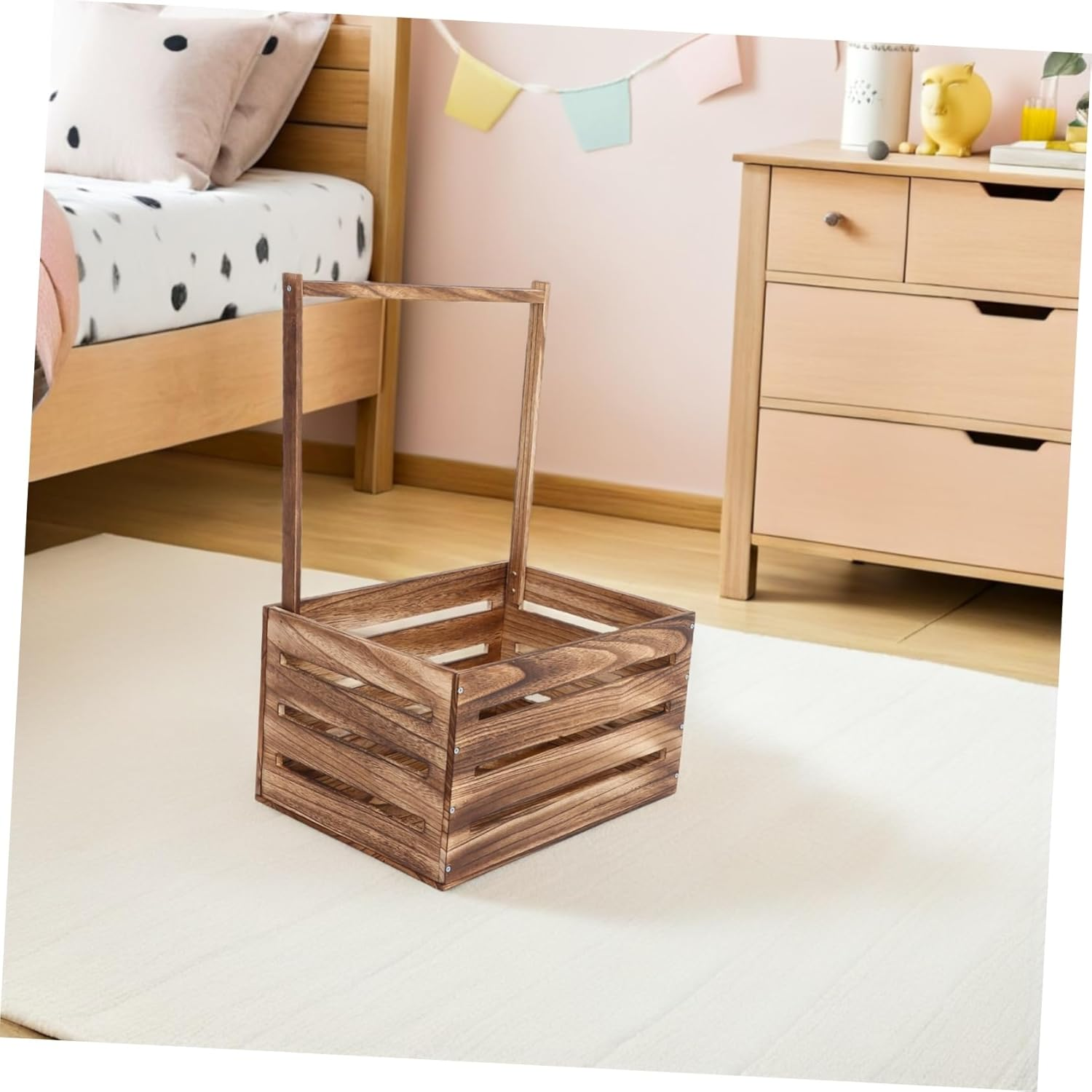 Natural Wood Storage Crate Hamper with Handle Multipurpose Wooden Closet Basket for Newborns Clothes Organizer and Shower Parents Pregnancy Keepsake Box image number 1