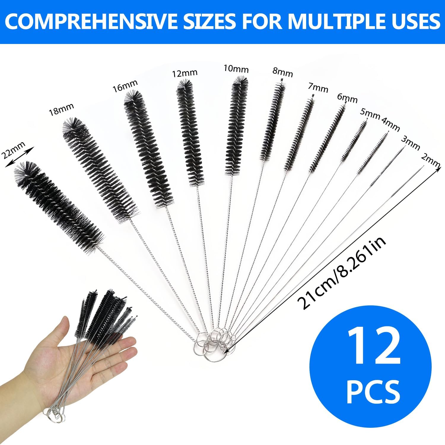 Straw Cleaner Brush Set, 12Pcs Bottle Brushes for Cleaning Small Pipe Cleaner Brush Small Brush for Cleaning, Reusable with Stainless Steel Handles, Perfect for Household and Kitchen Use image number 3