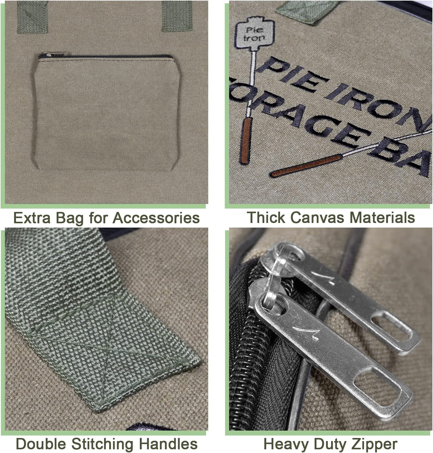 Deluxe Mountain Pie Maker Bag for Campfire Pie Iron - Fits up to 4 Cast Pie Irons, Heavy Duty Thick Padding with Extra Pocket for Fire Pit Accessories, Strong Straps to Keep Pie Maker Stable, 32&times;10 In image number 4