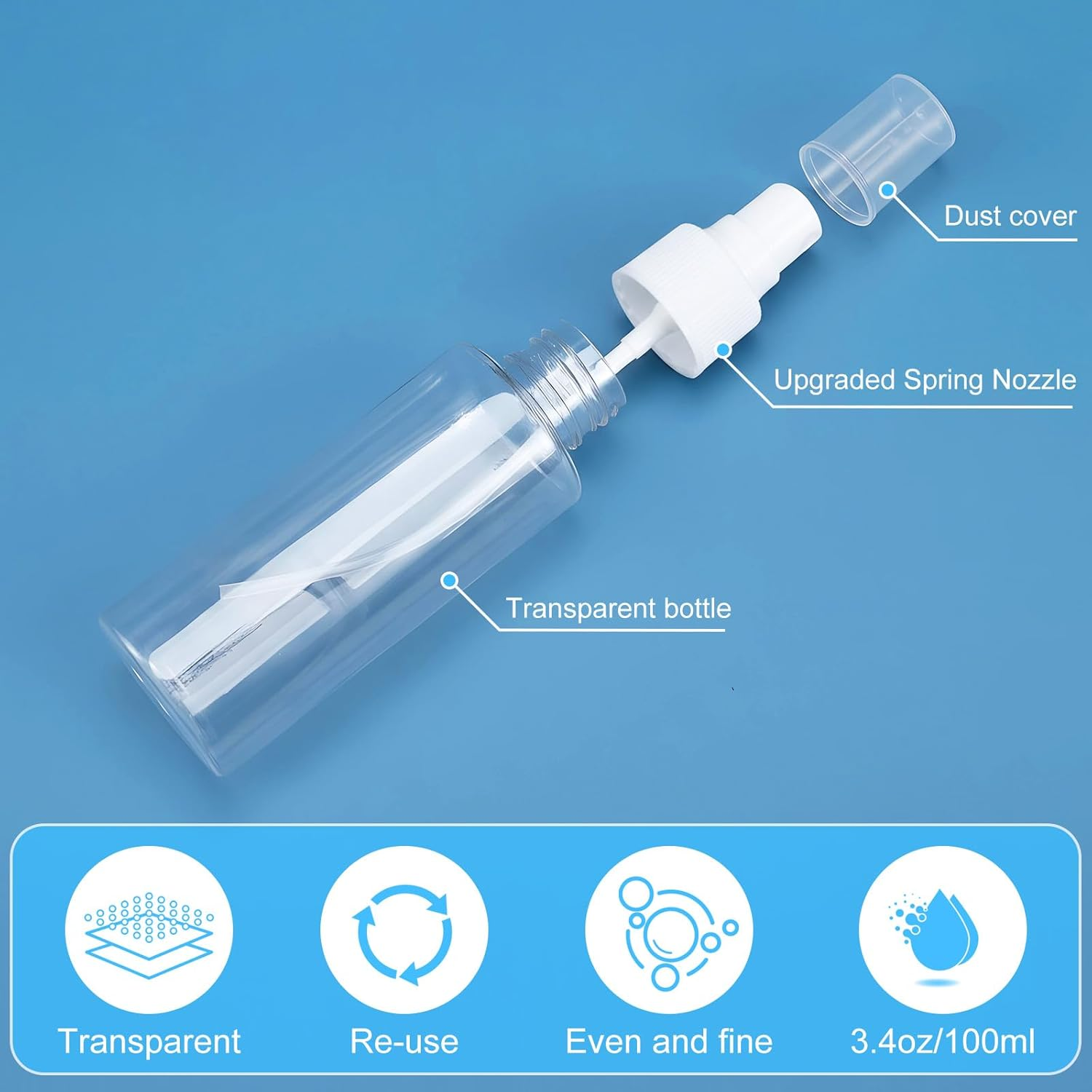 LIQWEI Pack of 4 100 Ml Small Spray Bottles, Travel Spray Bottles, Transparent Atomiser Spray Bottle, Plastic, Fine Mist Spray Bottles, Atomiser Spray Bottle Empty for Perfume Oils and Solids