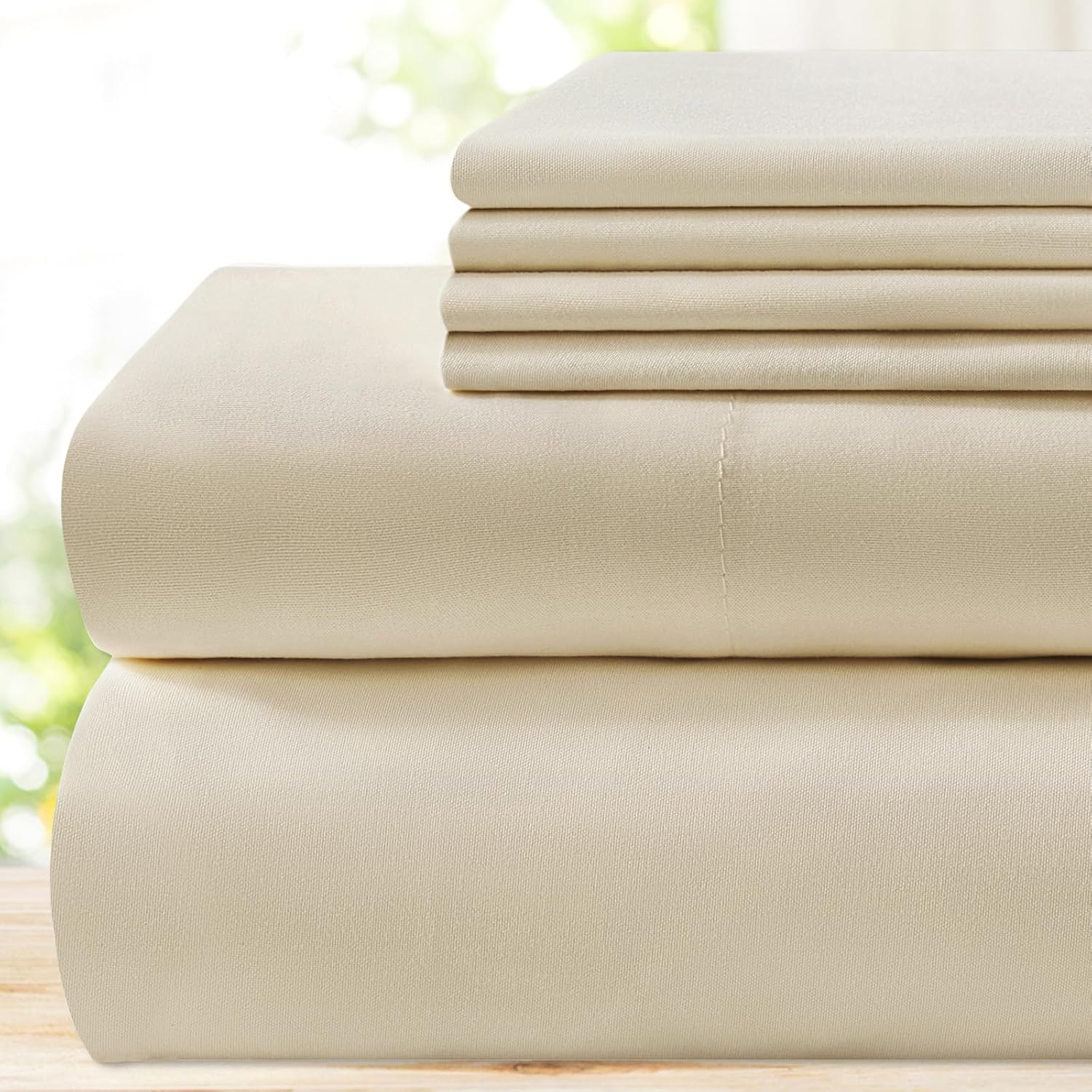 BYSURE 6 Pieces Bed Sheets Set(Queen, Cream/Beige) - Hotel Luxury Super Soft 1800 Thread Count 100% Microfiber Sheets with Deep Pockets, Wrinkle & Fade Resistant