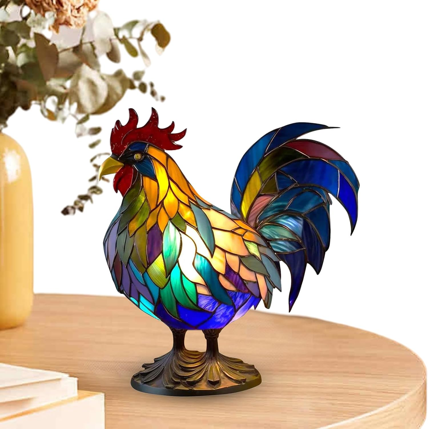 Stained Glass Table Lamp - Rooster Stained Glass Resin Lamp | Retro, Home Decoration, Housewarming for Living Room Bedroom Home Puchen image number 4