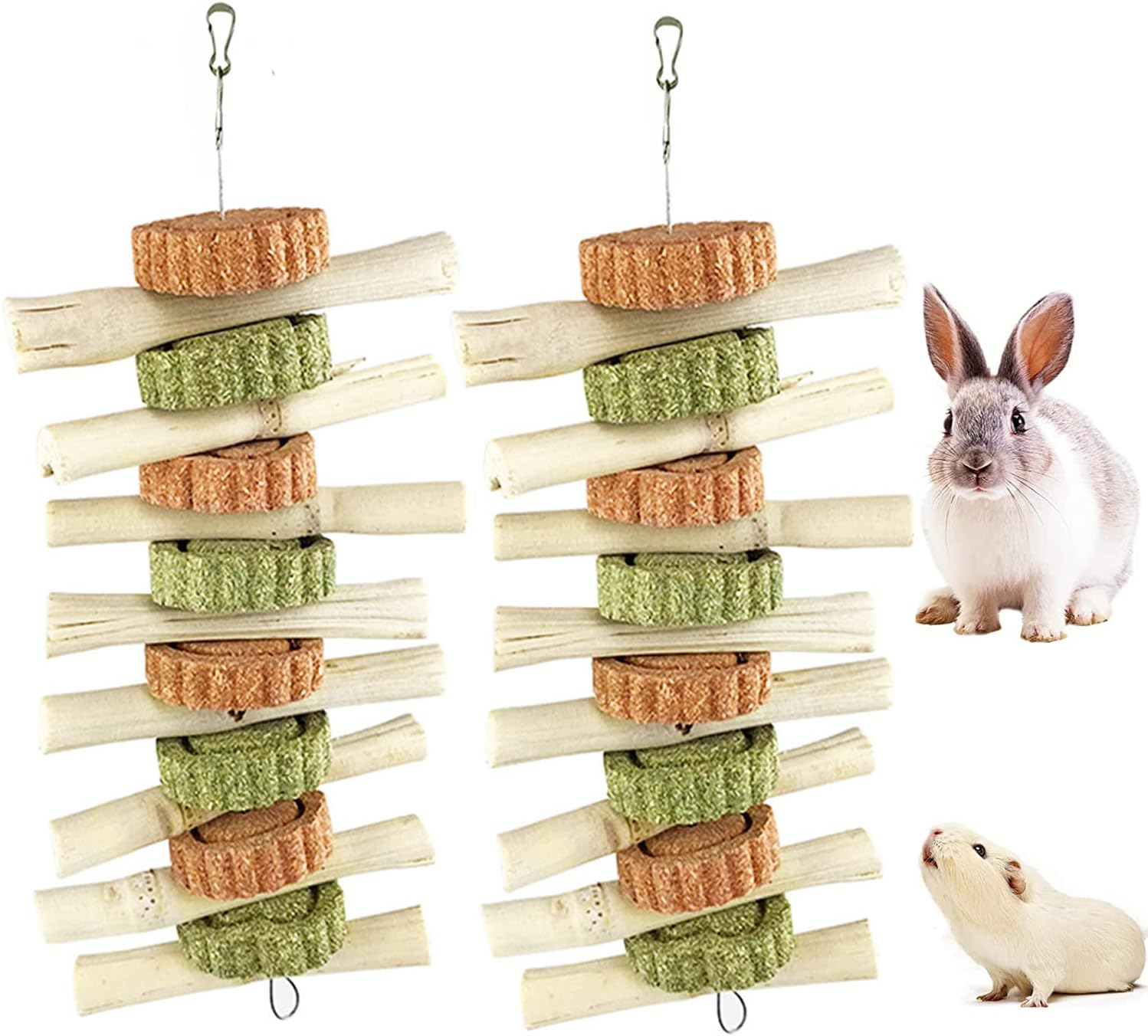AMOMYDOG Rabbit Accessories, Pack of 2 Natural Rabbit Chew Toy, Cute Bamboo with Natural Grass Cake, Carrot Molar Toy for Rabbits, Guinea Pigs, Hamsters, Small Animals (Grass Cake) image number 4