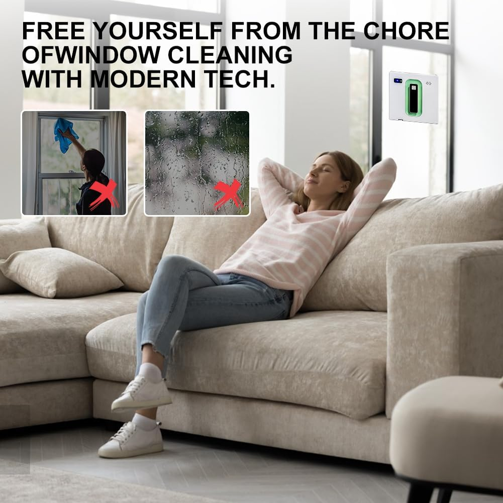 Window Cleaner Robot with Dual Water Spray, Automatic Window Cleaner Robot Smart Glass Washer with Anti-Falling Sensor,App Control,Suitable for Outdoor Indoor High Rise Windows Tiles (White+Green) image number 6