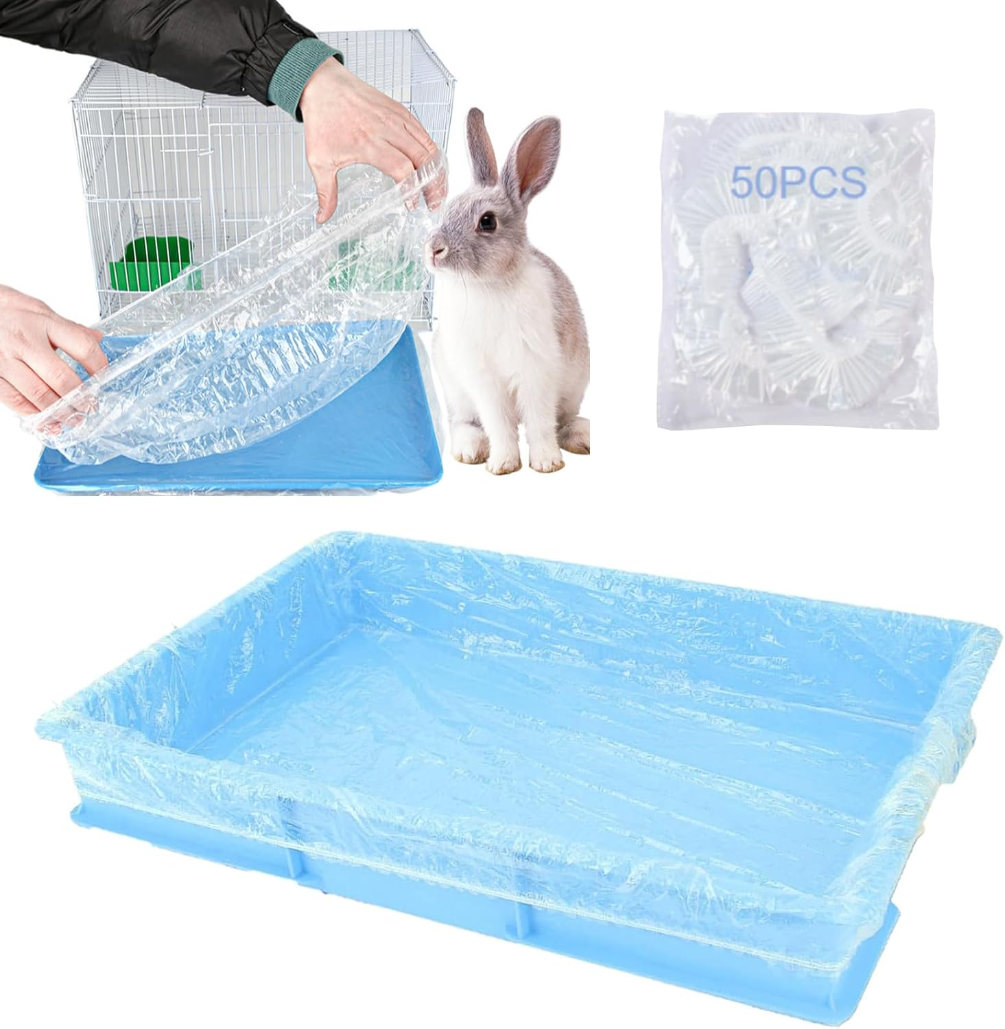 SUSOO 50 Pcs Universal Disposable Pet Cage Liners - 122Cm Elastic PE Tray Covers for Small and Large Cages Base, Leakproof Plastic Film for Birds, Parrot, Rabbits,Cats,Dogs and Animal Cage Accessories image number 4