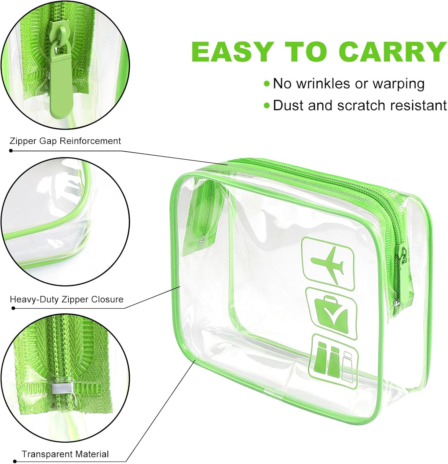 2PCS Toiletry Bag Wash Bag Clear, Waterproof Travel Toiletries Large Capacity, Clear Travel Toiletries Bag 20*14Cm, Travel Toiletry Bag Suitable for Travel Business Tripdaily Usemakeup Storage (Green) image number 3