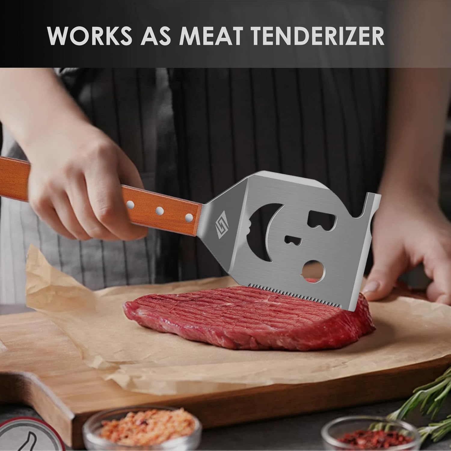 Grill Spatula for Outdoor Grill, 7-In-1 BBQ Spatula for Grill, 17 Inch Long Barbecue Tool, Perfect BBQ Gifts for Men (Color Box Packaging) image number 4