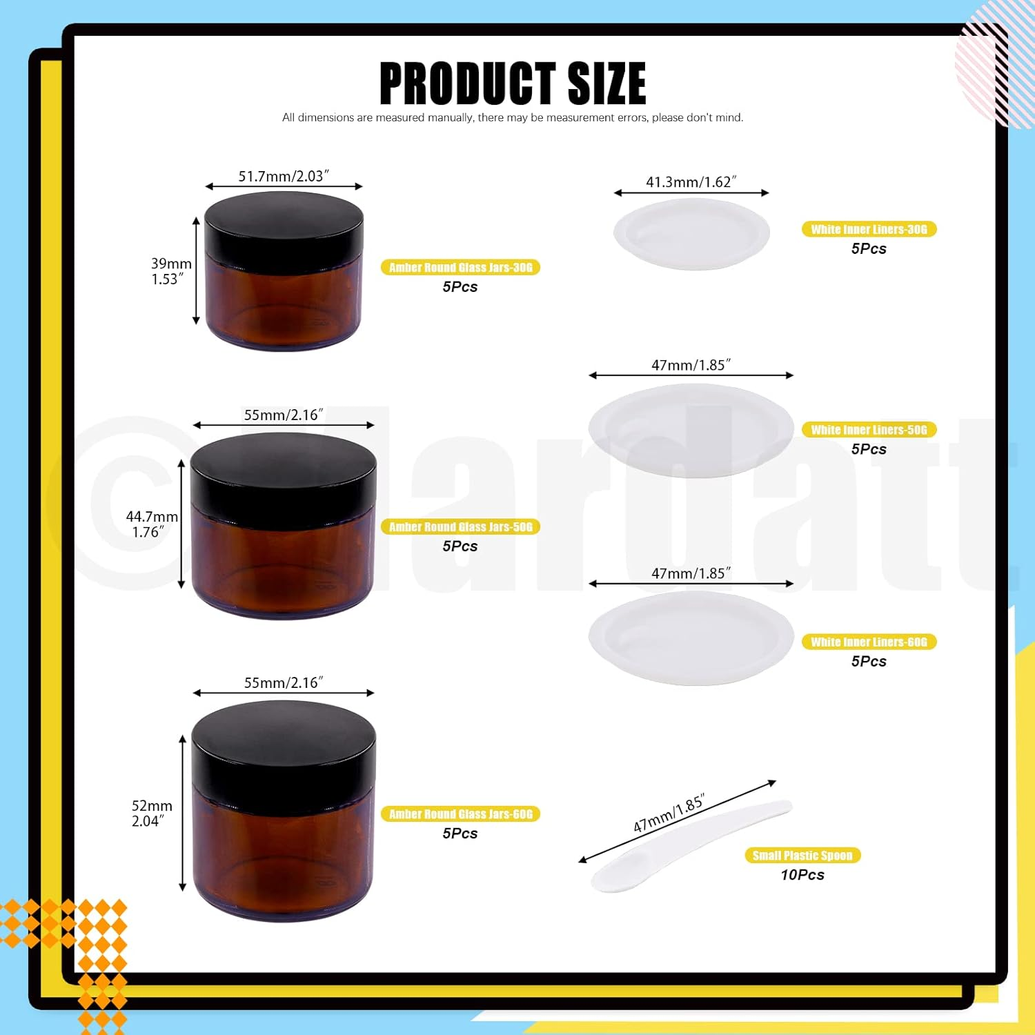 15PCS round Amber Glass Jars, 1/1.7/2 OZ Mason Jar Amber Cosmetic Containers with Spoons and Black Lids, Glass Candle Jars for Storing Lip and Cream Lotion image number 3