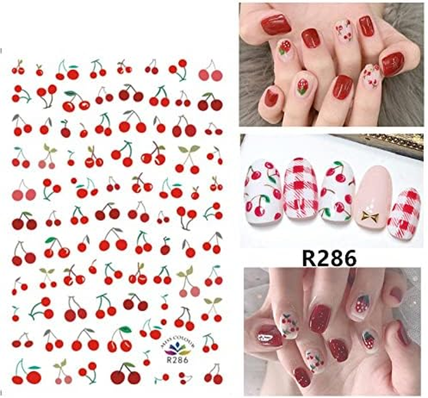 10 Sheets Strawberry Nail Art Stickers Decals Self-Adhesive Cute Fruits Strawberry Watermelon Avocado Cherry Nail Decoration Accessories for Little Girls Kids image number 1