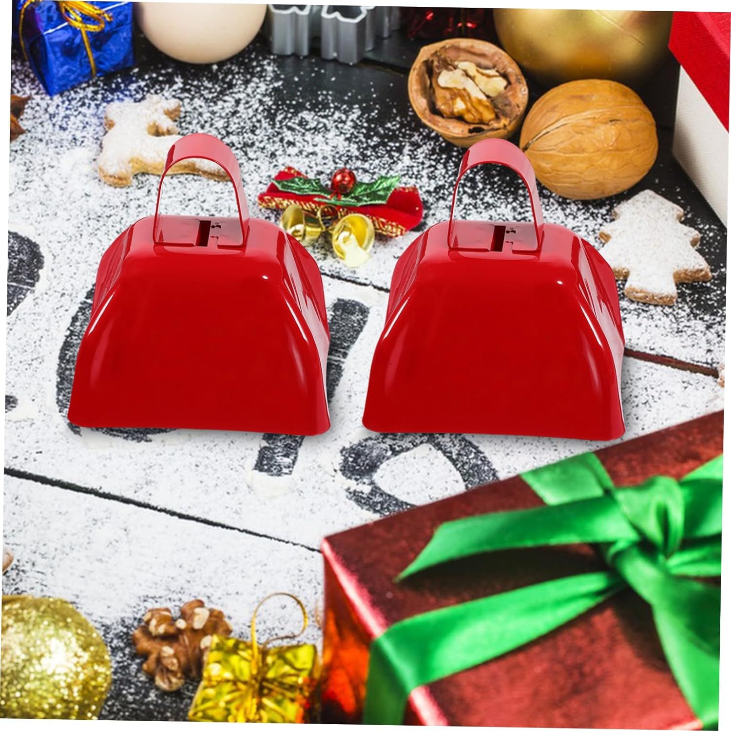 Ibasenice 2Pcs Square Metal Cowbells Noise Makers Decorative Handle Bells for Farm Animal Livestock Hanging image number 2