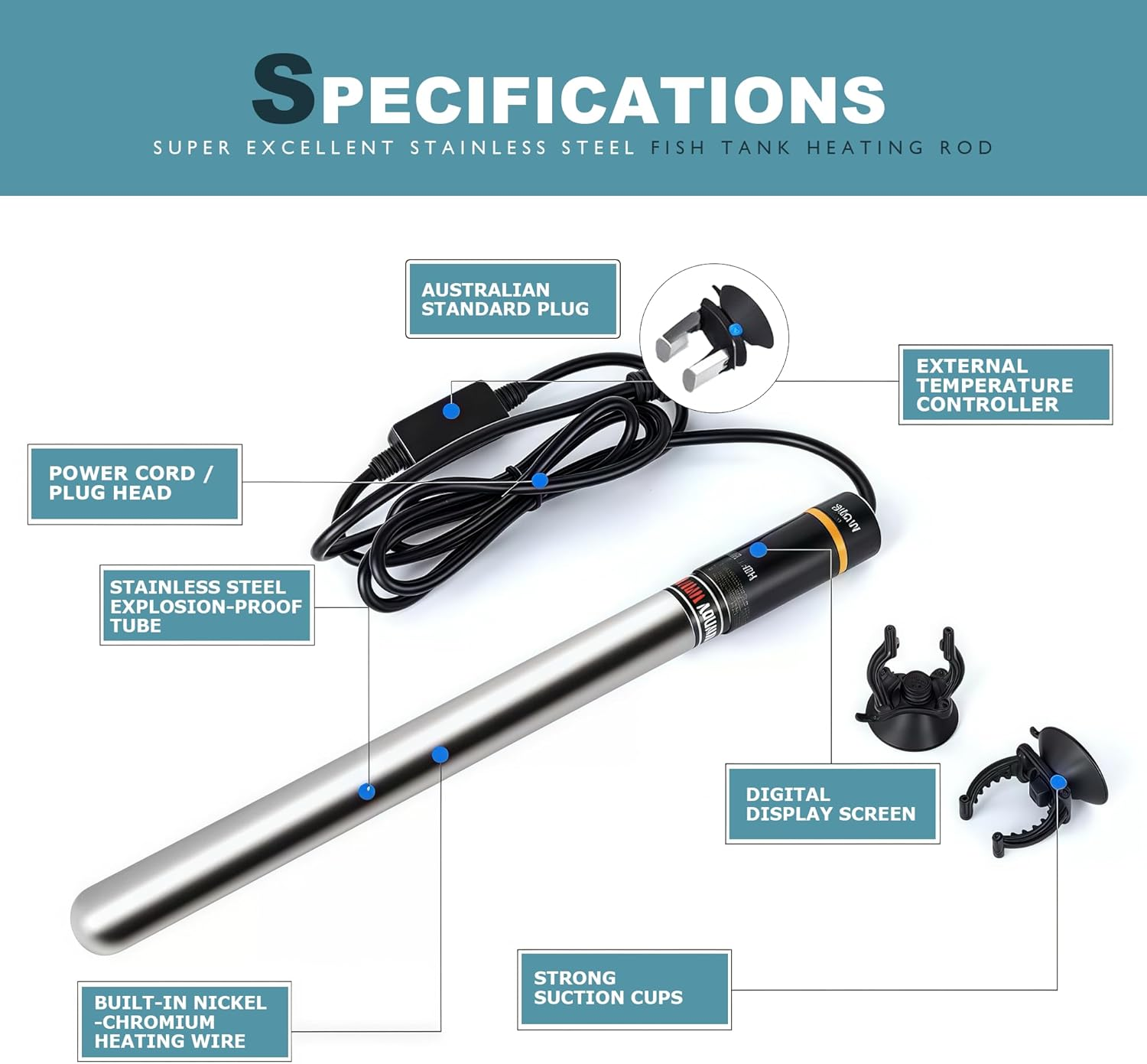 STRONGBERRY Aquarium Heater, 300W Fish Tank Heater with LED Digital Display & Multiple Protections, Submersible Aquarium Heater for 120-150L Fish Aquarium Tank image number 5