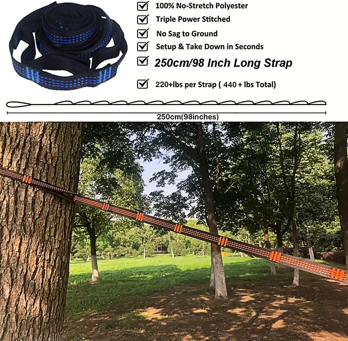 AIMALL Double Camping Hammock 106X55In Portable Outdoor Swing with 98In Adjustable Tree Straps 400Kg Capacity 210T Nylon Travel Bed for Hiking Backpacking Backyard Use image number 5