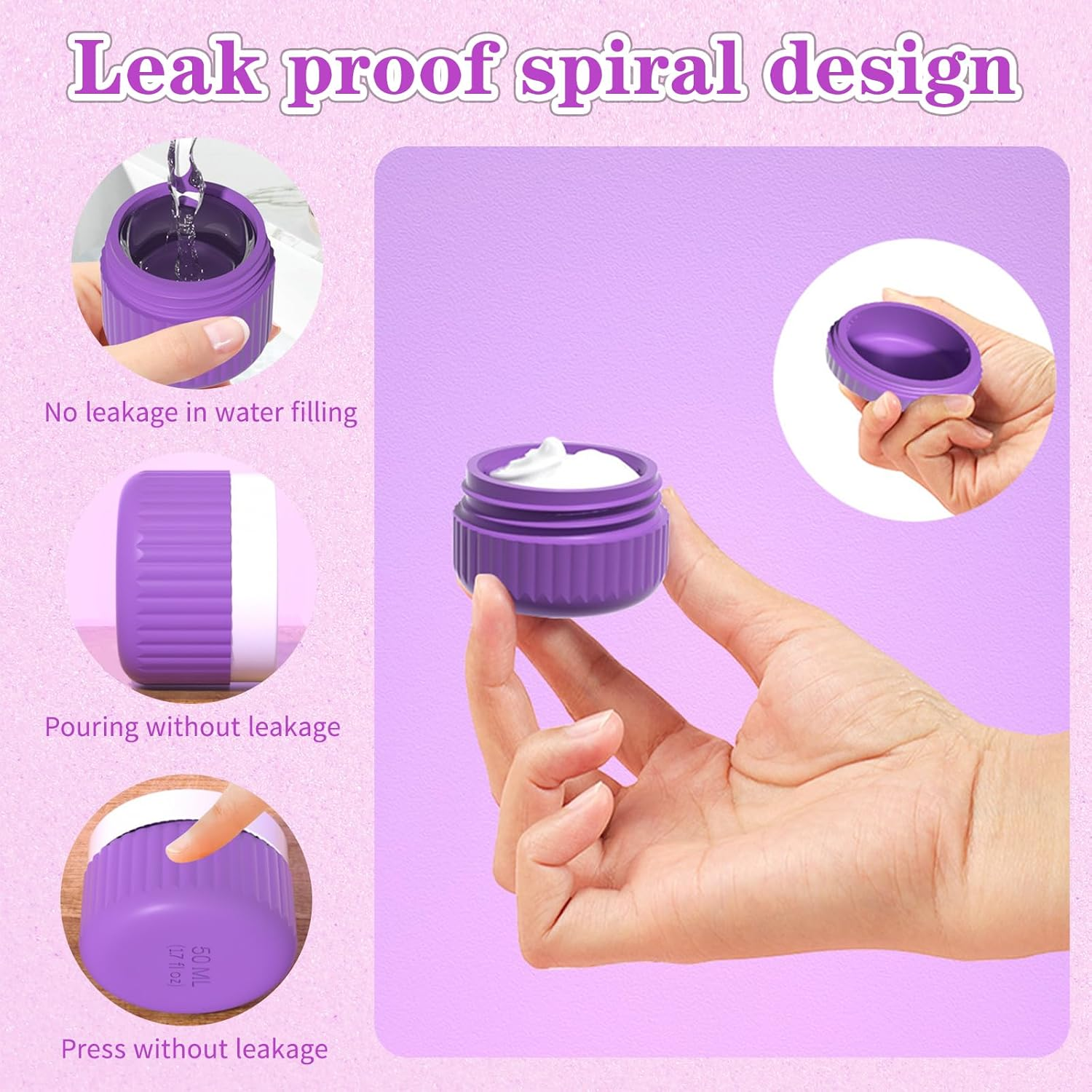 Silicone Travel Containers for Toiletries, TSA Approved 1.7Oz Travel Toiletry Bottles Set with Leak-Proof Jars and Spatulas, BPA Free Travel Size Toiletries for Lotion, Cream, Shampoo (Light Colour) image number 4