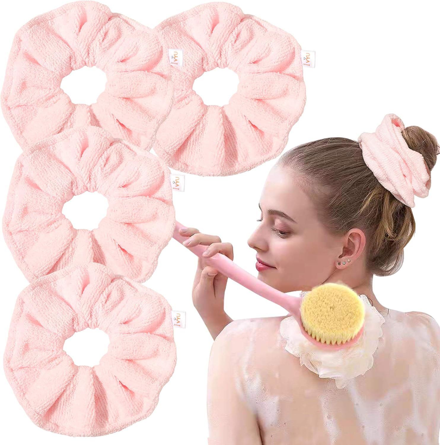 Ivyu Microfiber Hair Drying Scrunchies Towel Fiber Large Big Scrunchie for Curl Hair for Shower Wet anti Frizz Hair Products Absorbent Fast Terry Cloth Sleep Scrunchy