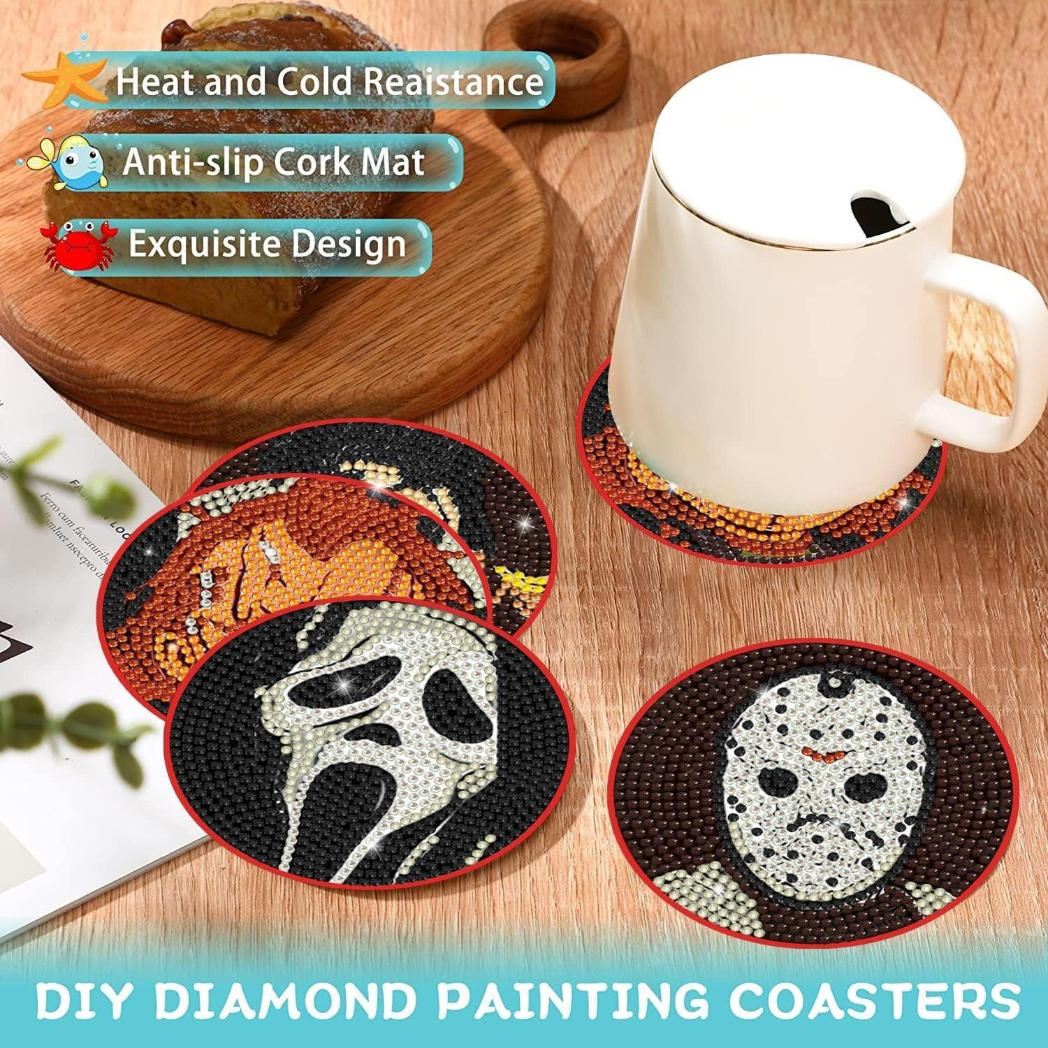 Diamond Painting Coasters Kit with Holder, Halloween Diamond Art Coasters Kits for Beginners, Adults & Kids Diamond Painting Art Craft Supplies image number 6