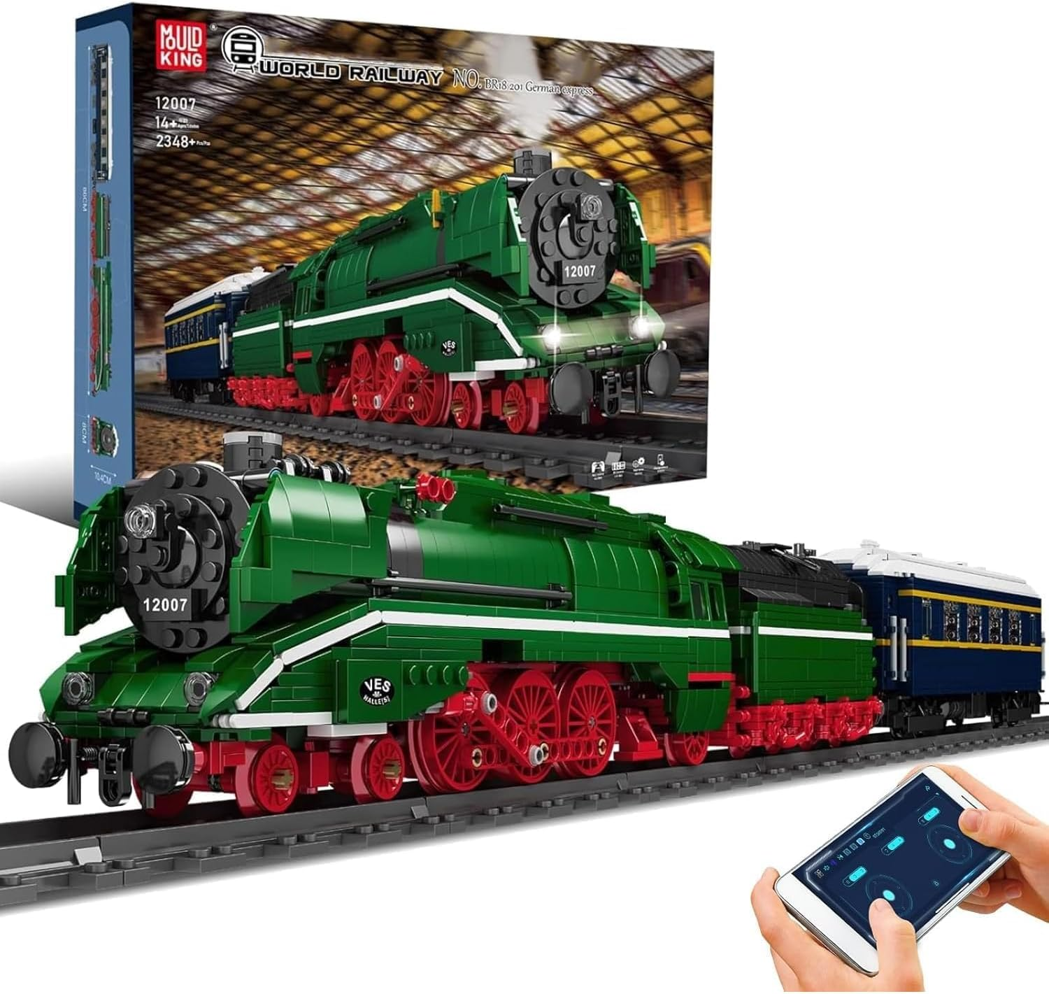 Mould King 12007 German Express Steam Train Building Set, LED Motor Track Model Block Kit, STEM Toy to Build Gift Boys Girls Aged 14+ 2348Pcs