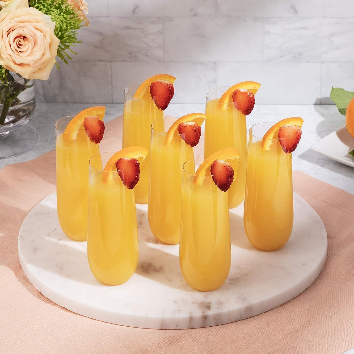 Decostatue Champagne Flutes Set of 24, 9 Oz Clear PET Plastic Champagne Glass Toasting Glasses Cup Stemless and Shatterproof, Recyclable and Bpa-Free