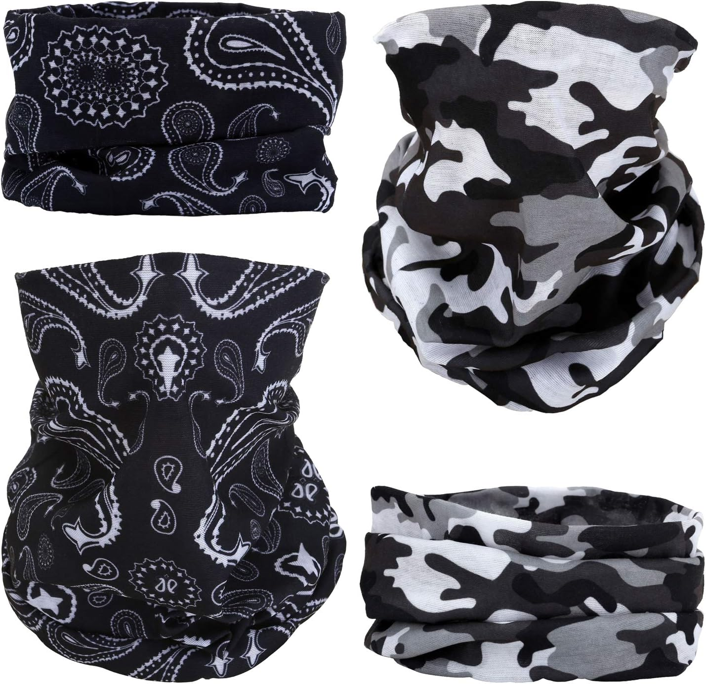 SMEHCF 4 Headband Bandana Balaclava Half Face Mask Shield Head Hair Scarf Neck Gaiter Hat Multipurpose for Women Men Breathable Reusable Washable Camo Cashew Flower Black Grey
