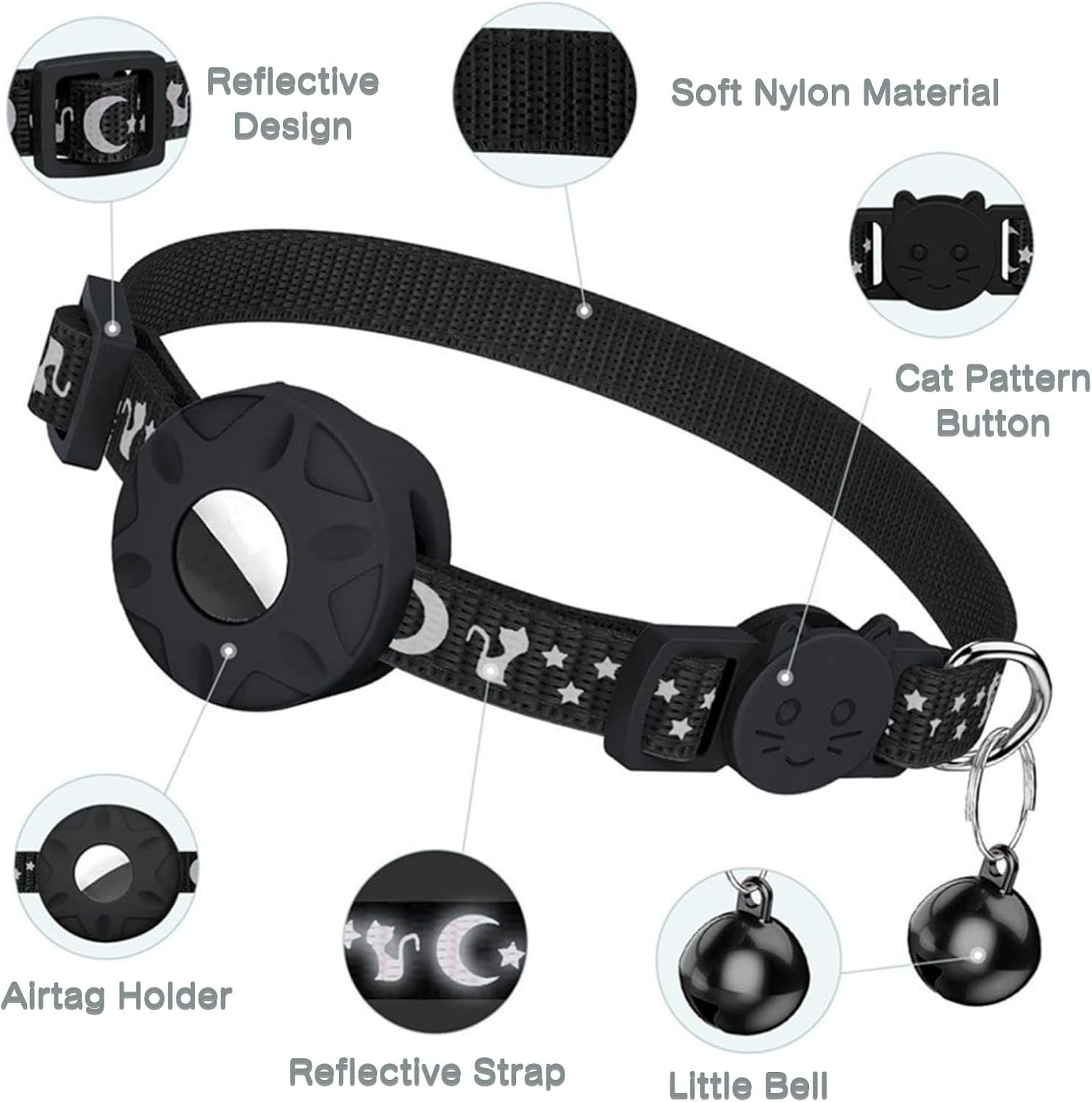 Airtag Cat Collar, Reflective Airtag Cat Collar with Airtag Holder and Bell, Lightweight Tracker Cat Collars, Cat Airtag Collar with Breakable Safety Buckle (Green) - Blue image number 5