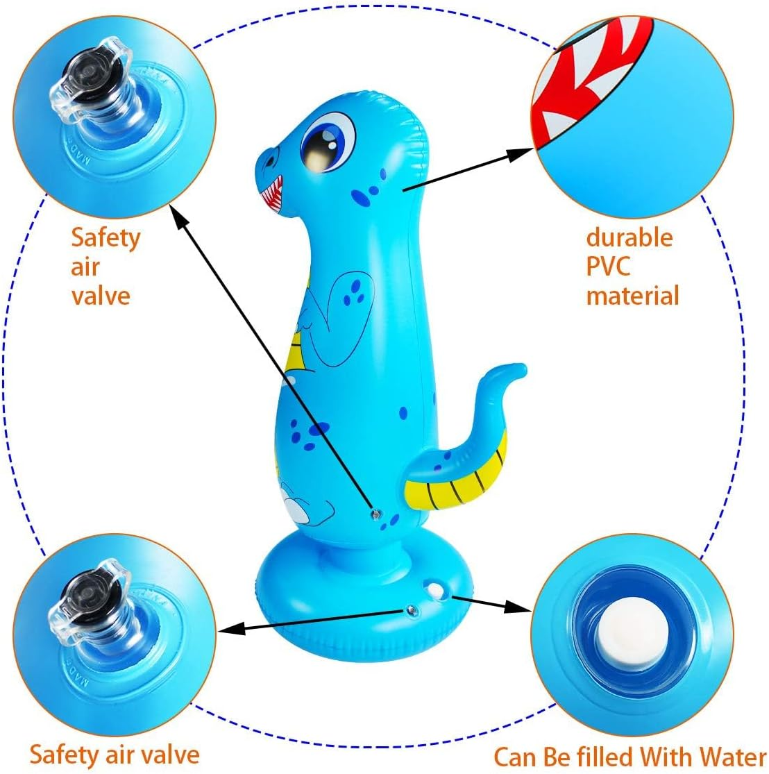 Punching Bag for Kids 47" Inflatable Dinosaur Bop Bag Free Standing Boxing Bag for Immediate Bounce Back Heavy Punching Bag for Practicing Karate,Taekwondo,De-Stress Boxing Bag for Boy/Girl - Blue image number 4