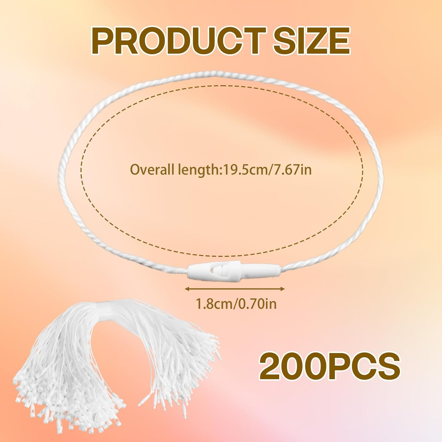 200 Pcs White Cotton Clothing Price Tag String with Bullet Clasp Lock, 20Cm Secure Hang Tags Twine for Apparel Shoes Luggage Labels Gifts Jewelry Pricing Storehouse Classification Mark (White) - Black image number 7