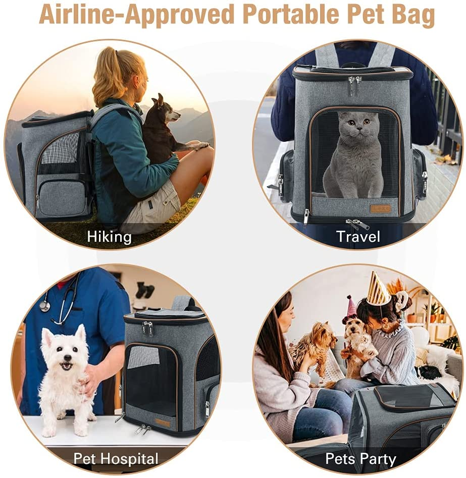 Lekesky Cat Backpack Expandable Dog Carrier Backpack Airline Approved Pet Backpack Carrier for Cats, Small Dogs, Puppies under 22 Lbs, Grey