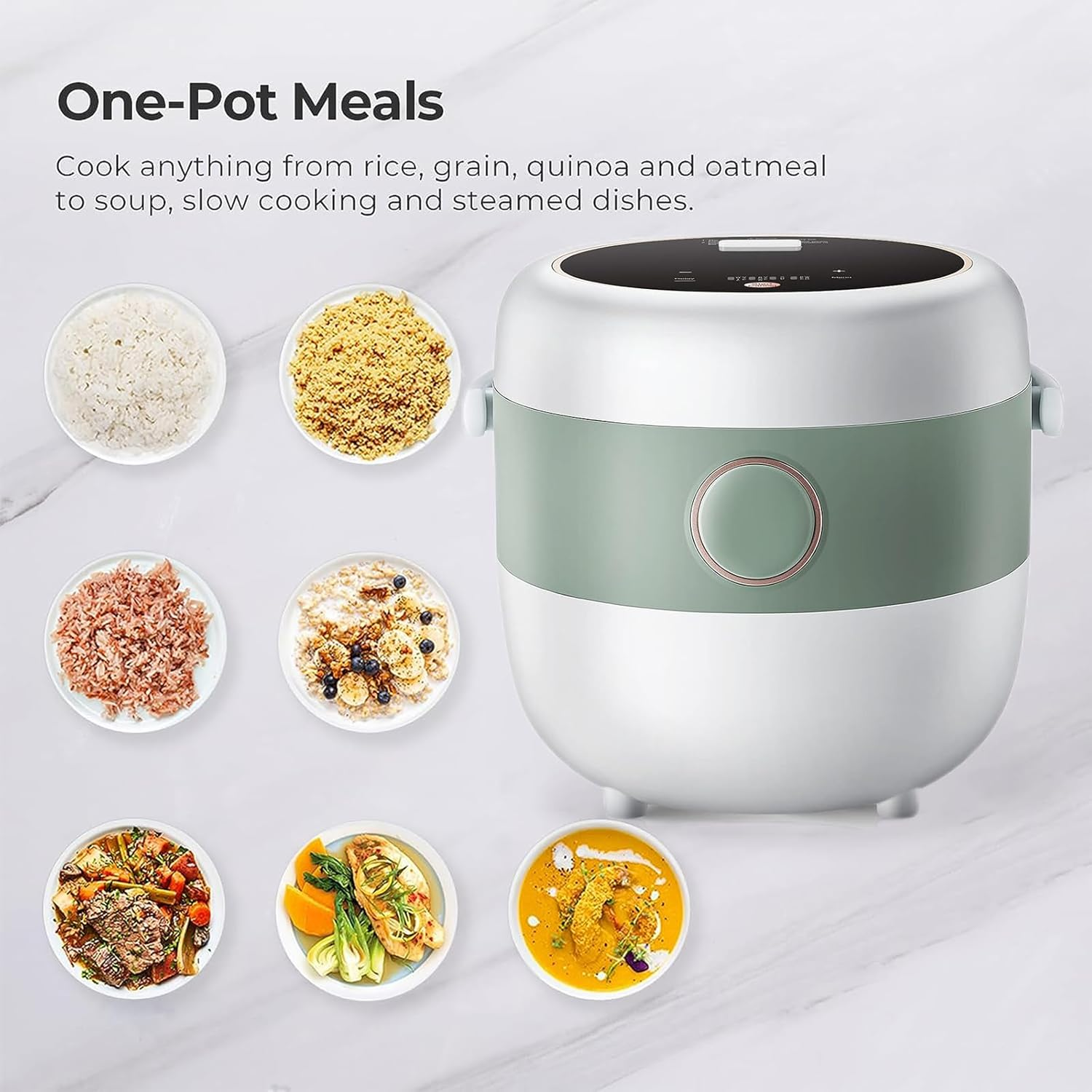Mini Rice Cooker, 1.6L Portable Healthy Nonstick Small Rice Cooker with Food Steamer, 12H Pre-Set Function, Touch-Screen, for White Brown Rice Quinoa Oatmeal Soup, Bpa-Free, White image number 4