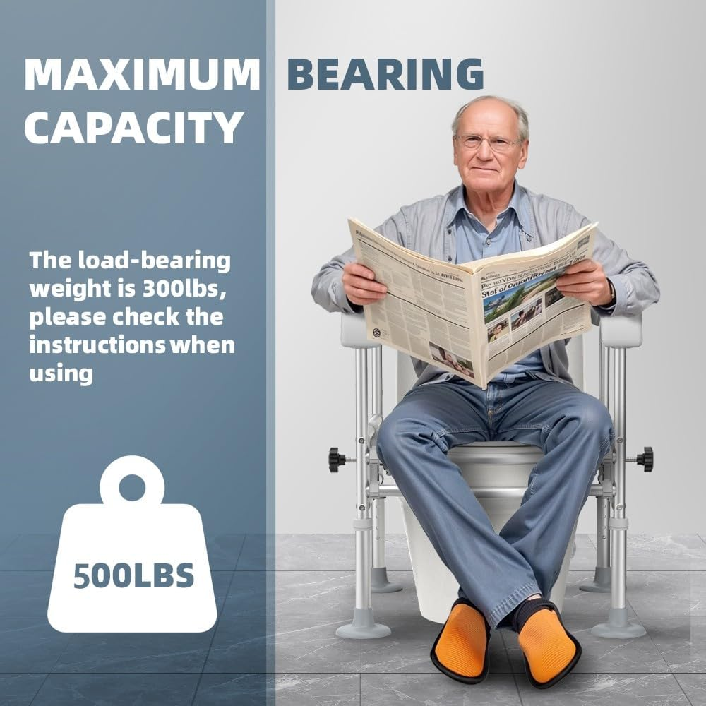 Toilet Safety Handrail for Elderly with Sensor Light, Toilet Safety Rails, Toilet Rails for Seniors, Toilet Standing Assistance for Different Toilets,Give Storage Bag(Grey)