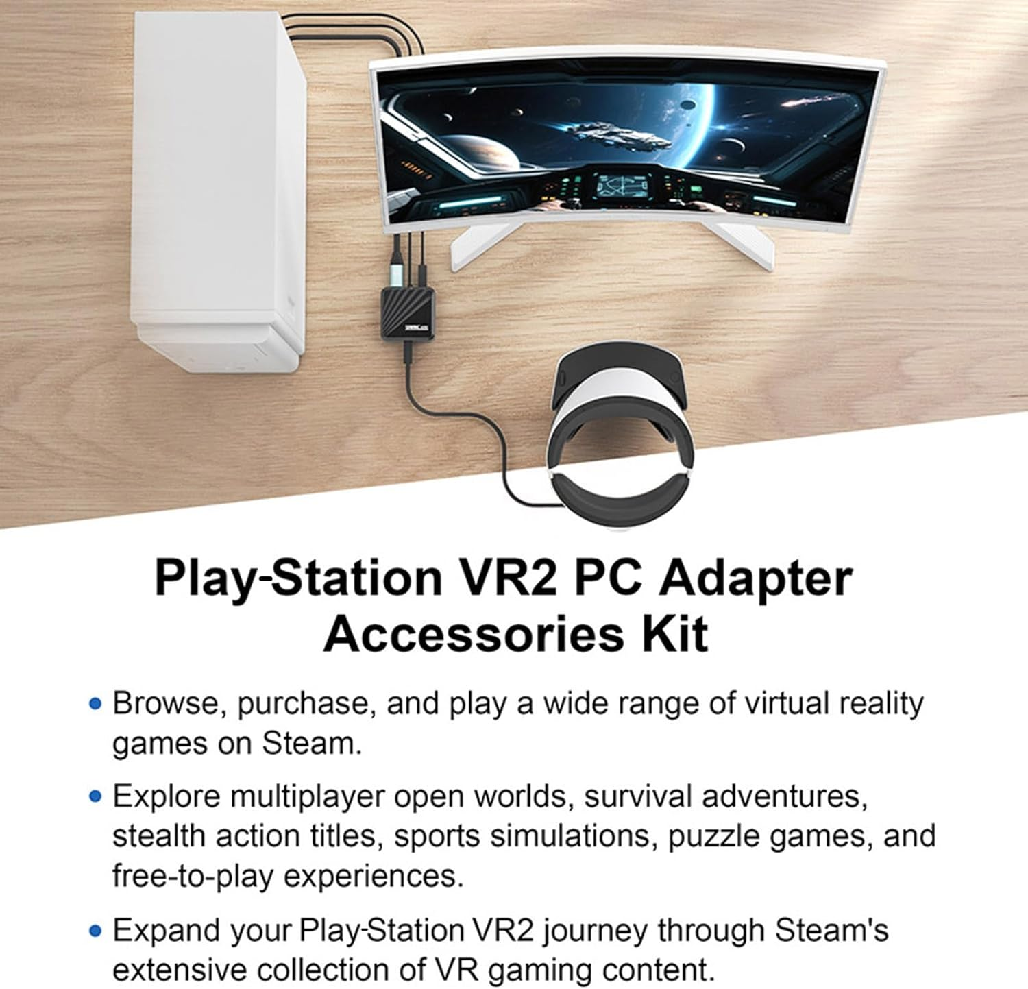 LICHIFIT Adapter + Bluetooth Receiver for PS VR2 to Windows Computer, PC Adapter Kit for PS5 VR2 Converter Connector with Type-C Power Cable and Displayport 1.4 HD Cable for Playstation 5 VR2 image number 6