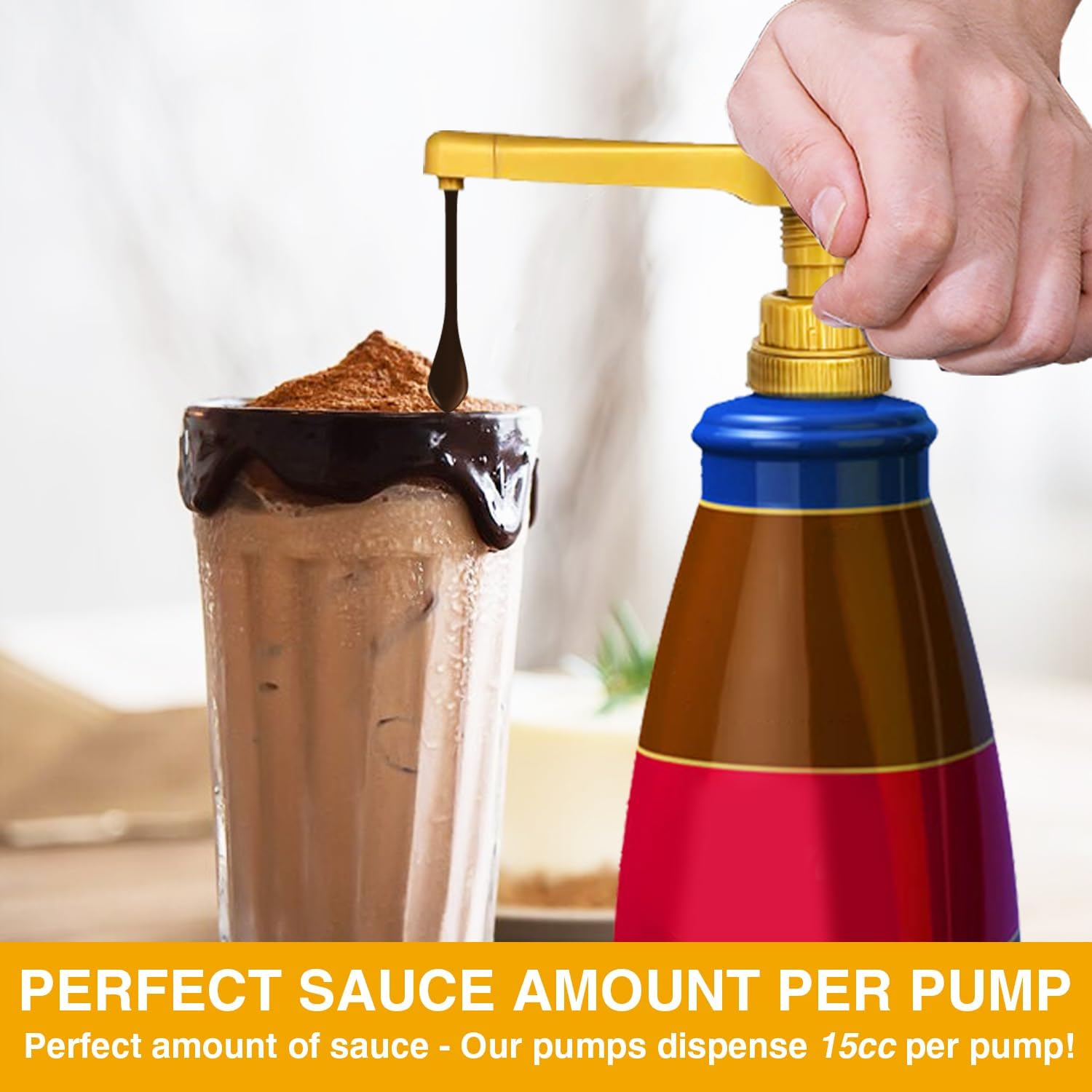 2Pcs Gold Sauce Pump Dispenser for 64 Oz Chocolate Pumpkin Caramel Sauce Bottles, Reusable Large 15CC Syrup Pump Dispenser for Vanilla Mocha Sauces