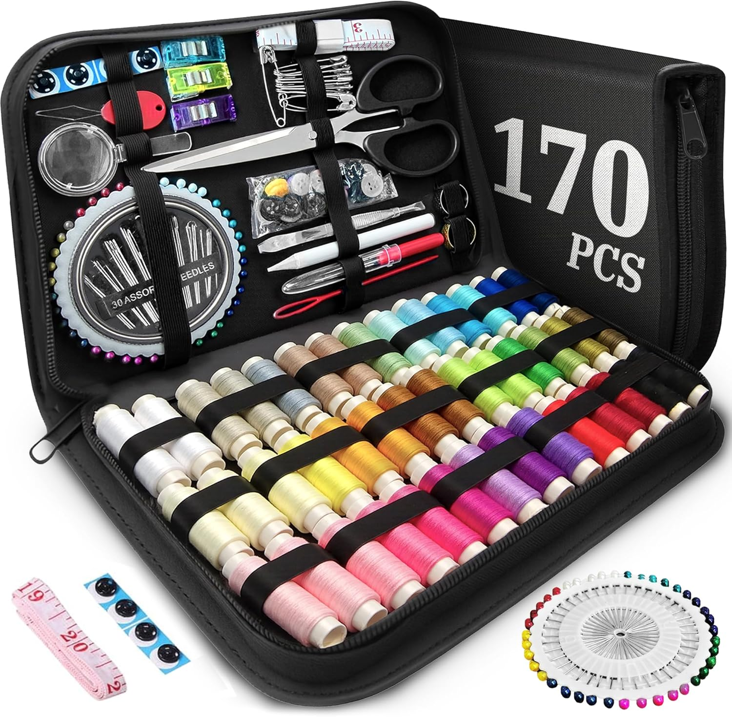 Shanghigh Sewing Kit 170Pcs - Professional Sewing Kits for Adults Beginners Kids Travel Home Emergency, 42 XL Thread & 30 Needles Small Sewing Supplies Accessories, Gifts for Mom Grandma Women Men image number 6