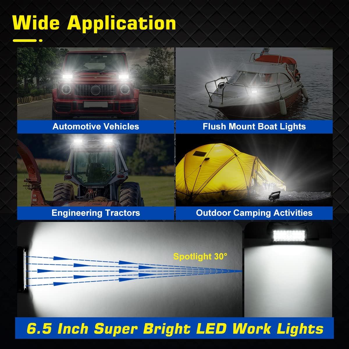 WFPOWER Portable LED Work Light with Magnetic Base, 120W Super Bright Waterproof Flood & Spot Lights Job Site Lighting Fog Lights for SUV Boat Bar Truck Outdoor Camping Car Repairing Emergency Lights image number 6