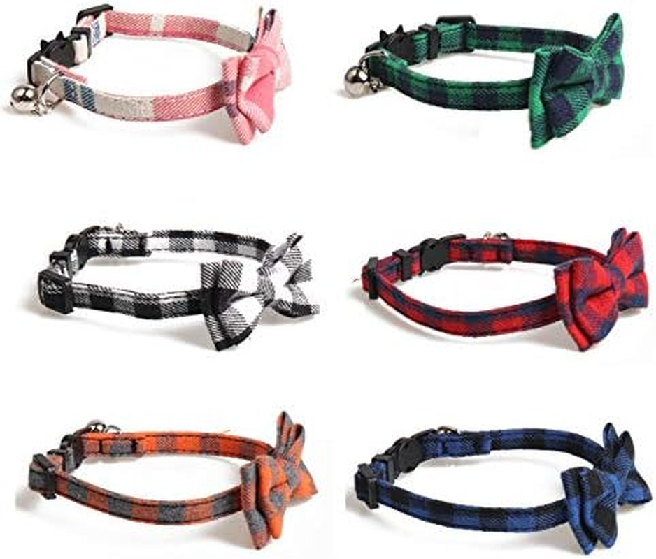 Cat Collar Breakaway with Bell and Bow Tie, Plaid Design Adjustable Safety Kitty Kitten Collars (Style1, 1.0 * 28CM) image number 6