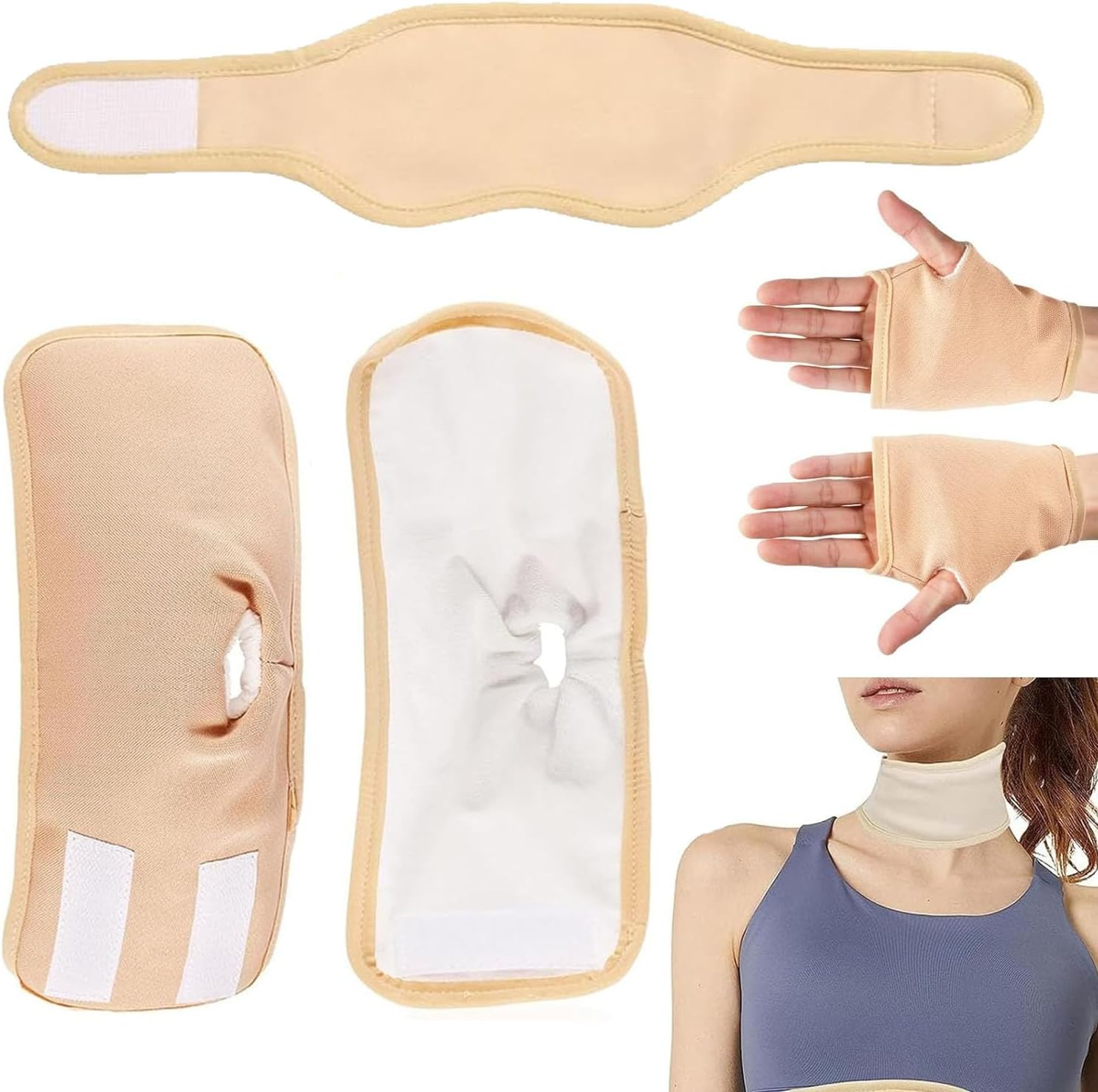 2 PCS Castor Oil Packs for Hands and 1 PCS Castor Oil Packs for Neck, Reusable Hand Castor Oil Wrap Adjustable Castor Oil Pads Prevent Leakage, Universal for Both Women and Men (Khaki)