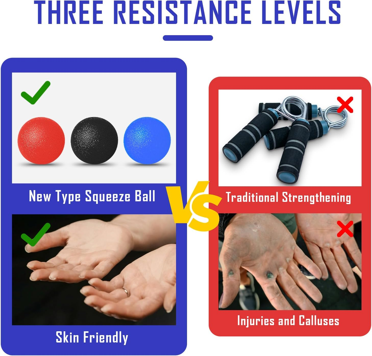 3 Pack Stress Balls for Adults, Squeeze Balls for Hand Therapy, Hand Strengthening Devices with Different Resistance Levels for Finger Forearm Wrist Exercise Relaxation and Pain Relief-4 image number 3