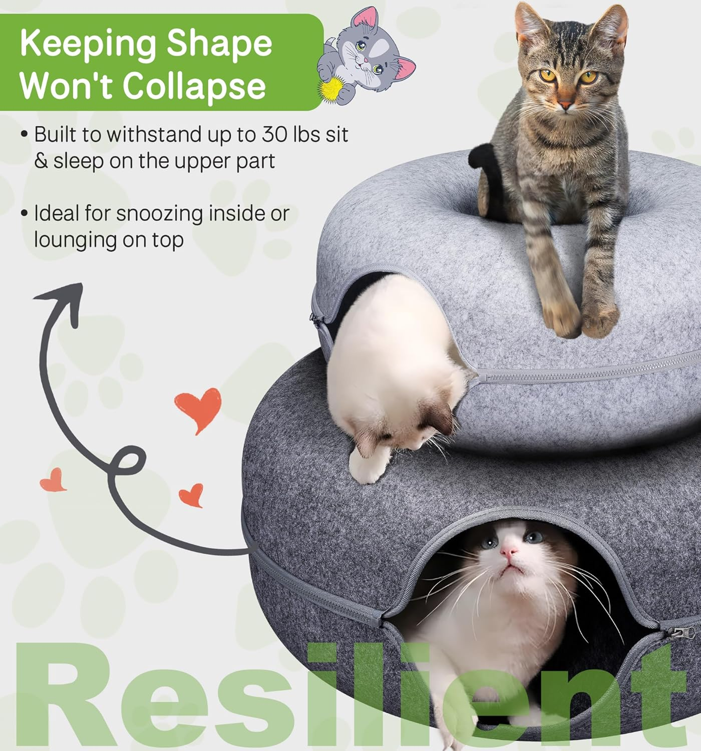 MAMI&BABI Cat Cave for Indoor Cats, Cat Donut Cat Tunnel Bed, Scratch Resistant Cat Toys for Medium Large Cats up to 9 Lbs image number 6