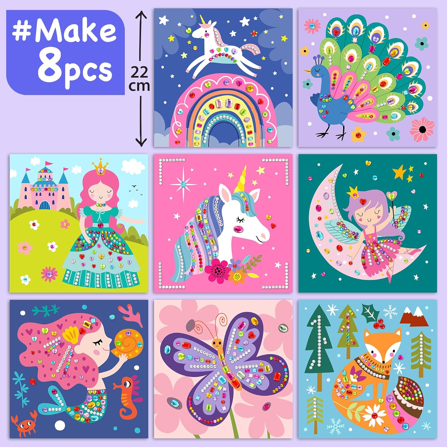 EZCRA Easy Arts and Crafts for Kids - Fun Gem Sticker Kit - 8 Unicorn Princess Themes, 990+ Stickers - Gem Art for Kids - Diamond Art Kits - Gifts for Girls Ages 3-8 image number 1
