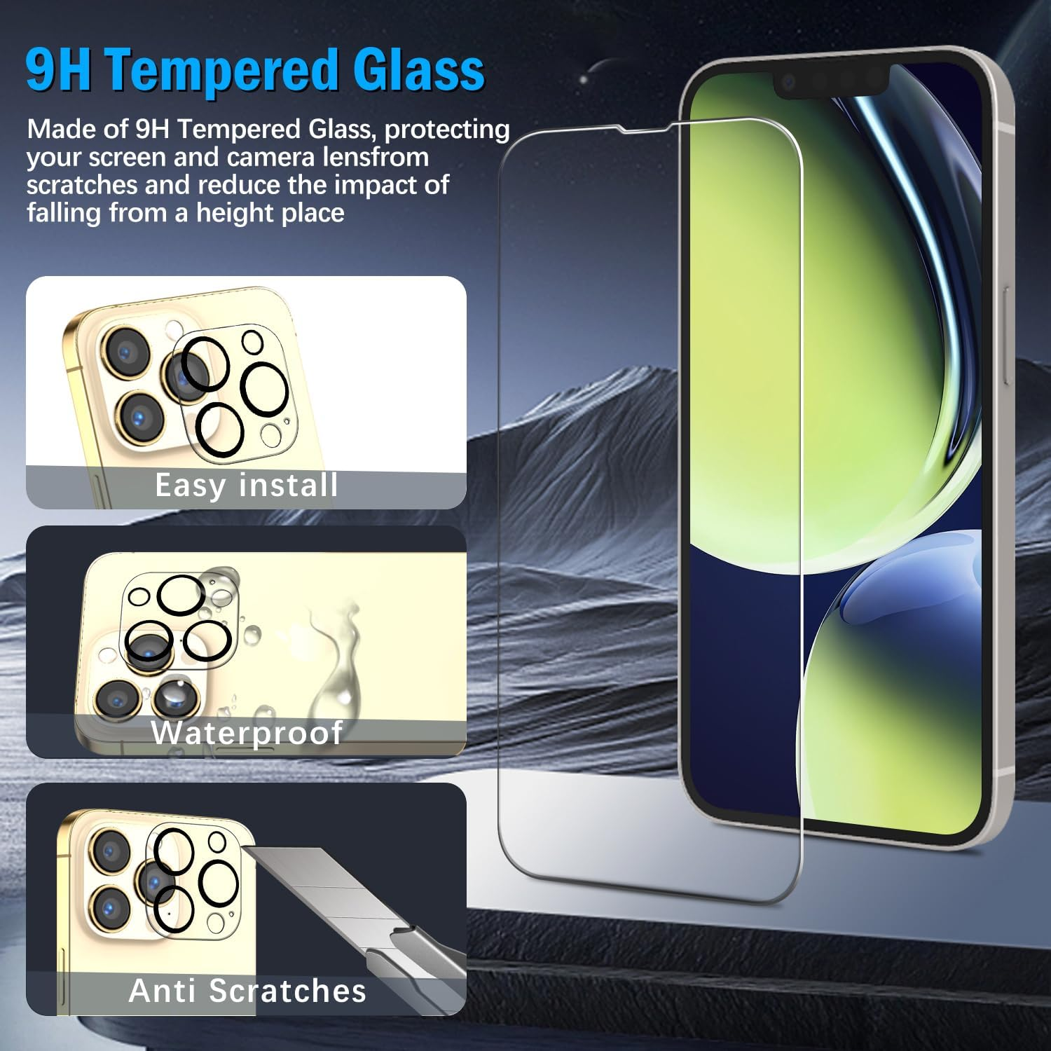 Slanku [2+2 Pack] Screen Protector for Iphone 13 Pro Max and Camera Lens Protector, 9H Tempered Glass, Shatterproof, HD Clear, Bubble Free, Case Friendly image number 5