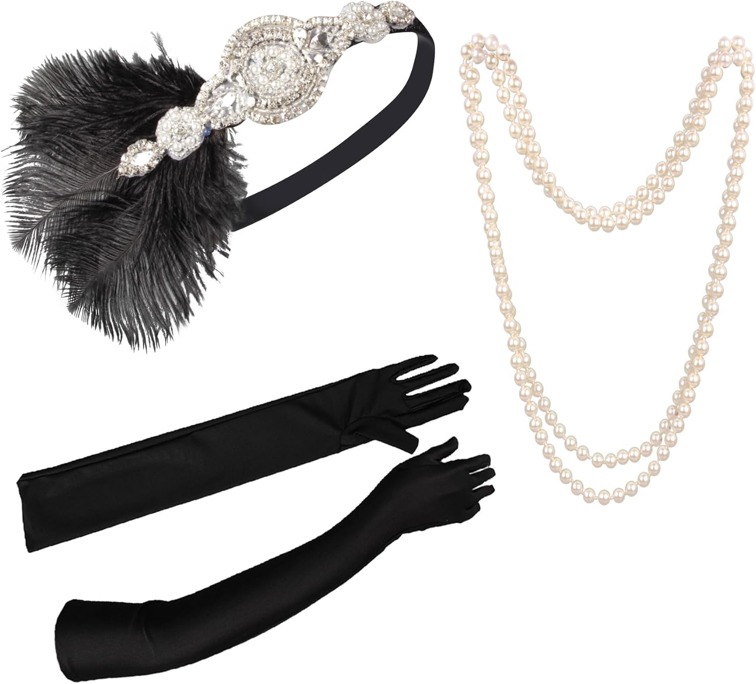 1920S Gatsby Headpiece for Women Black Feather 20S Headband for Gatsby,Vintage 1920S Flapper Hair Accessories for Lady image number 4