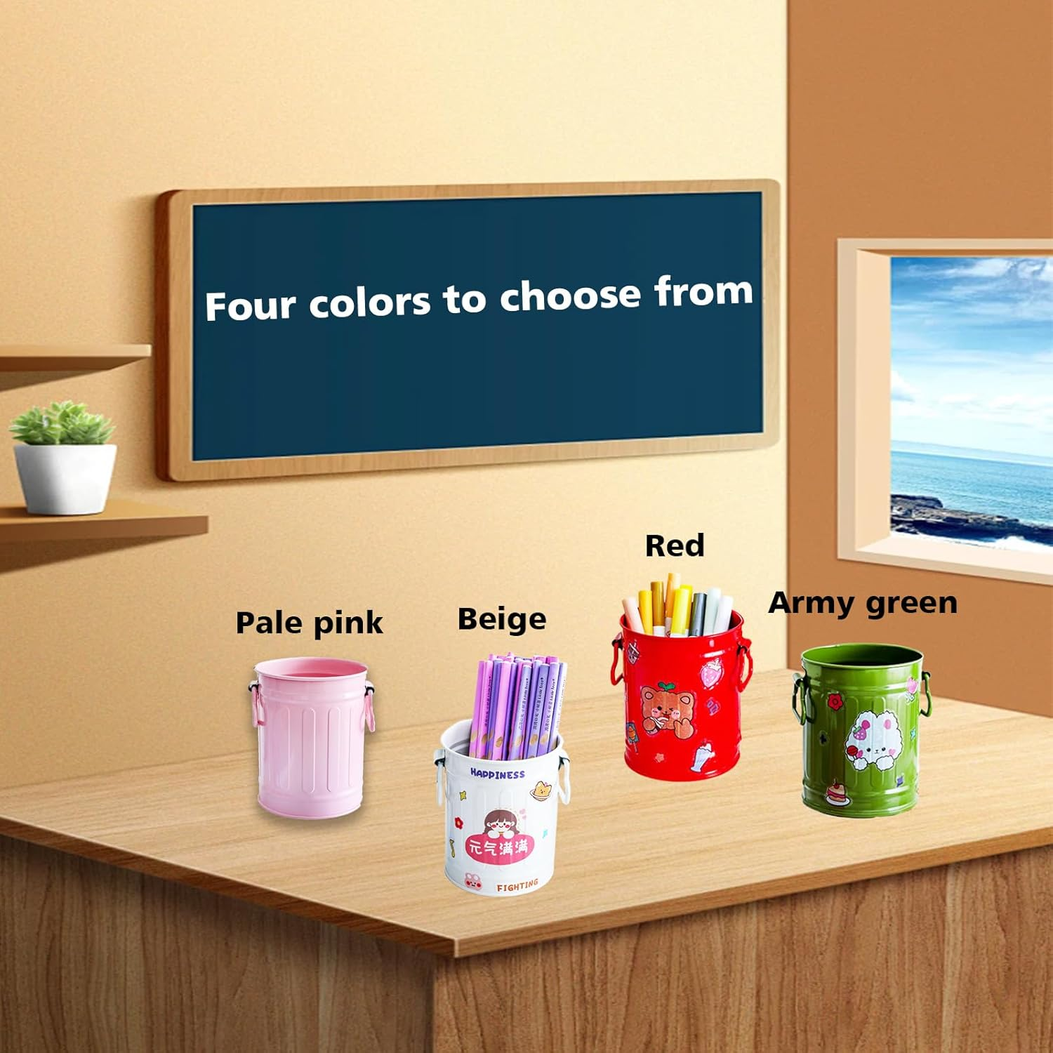 Fkereg Pencil Holder for Desk, Metal Barrel Pen Cup Holder for Desk with Handles, Cute Makeup Brushes Holder, Marker Holder Organizer Storage for Office Classroom Desktop Home (Pink) image number 4