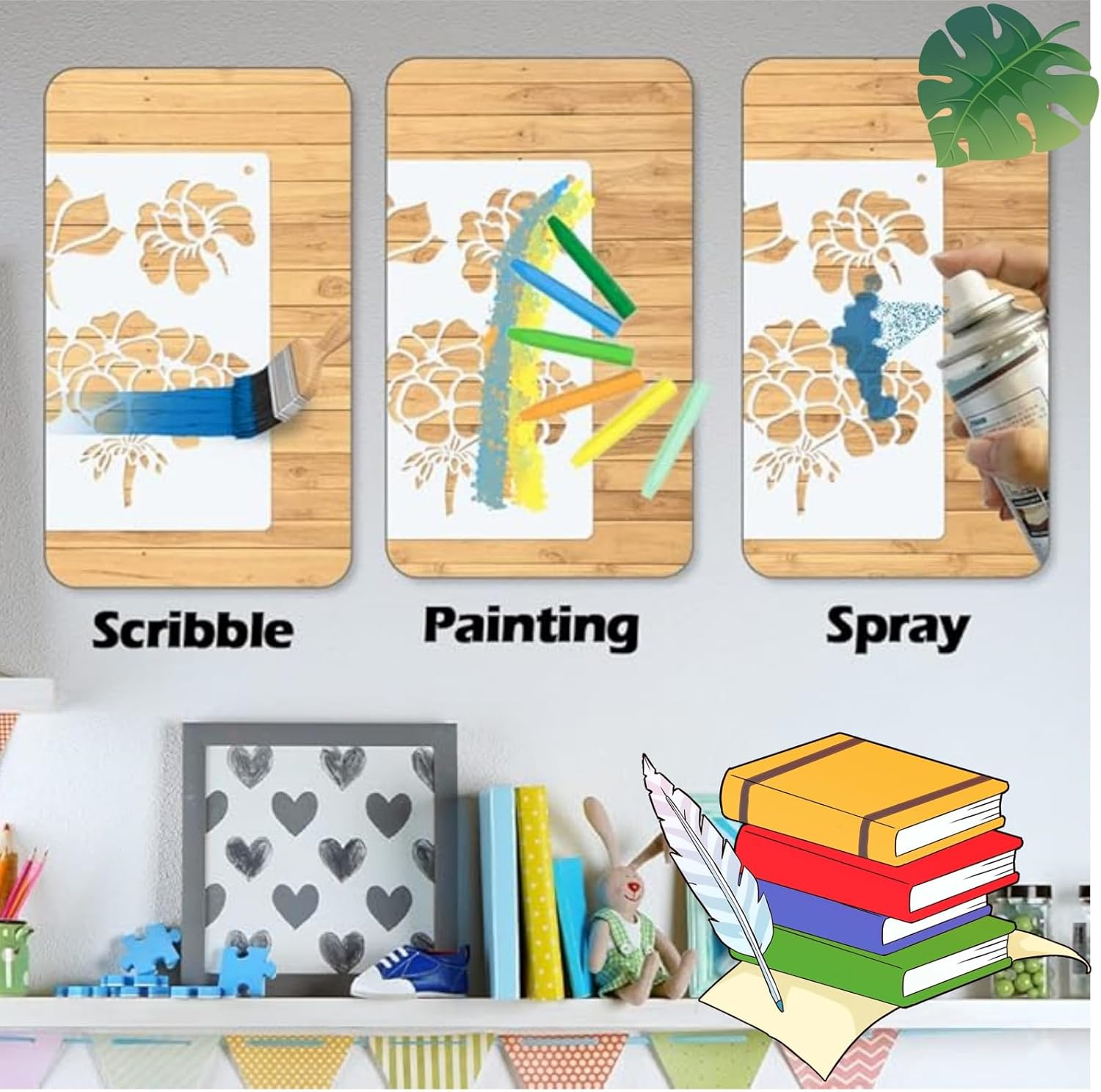 RJDJDLXM 20 Pieces Stencils for Painting,Reusable Drawing Stencils, Craft Stencils for Painting on Wood Scrapbook Wall Art，Tropical Leaves Templates Hollow Design(White) image number 5