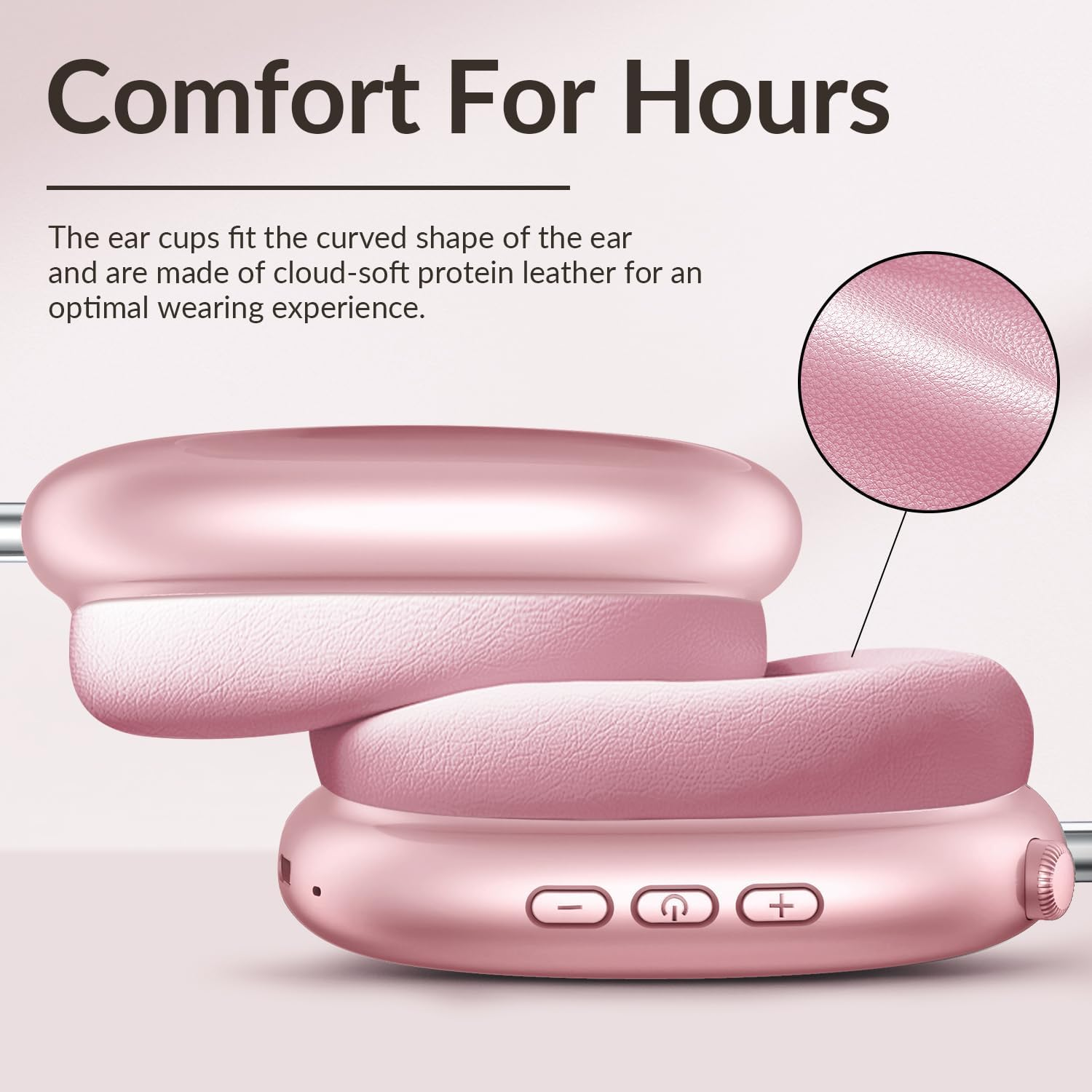 Wentronic Y02 Active Noise Cancelling Headphones,60H Battery,5 EQ Music Modes,Hi-Res Audio,Deep Bass,Foldable Wireless over Ear Bluetooth 5.4 Headset,Breathable Leather Earpads (Pink) image number 6