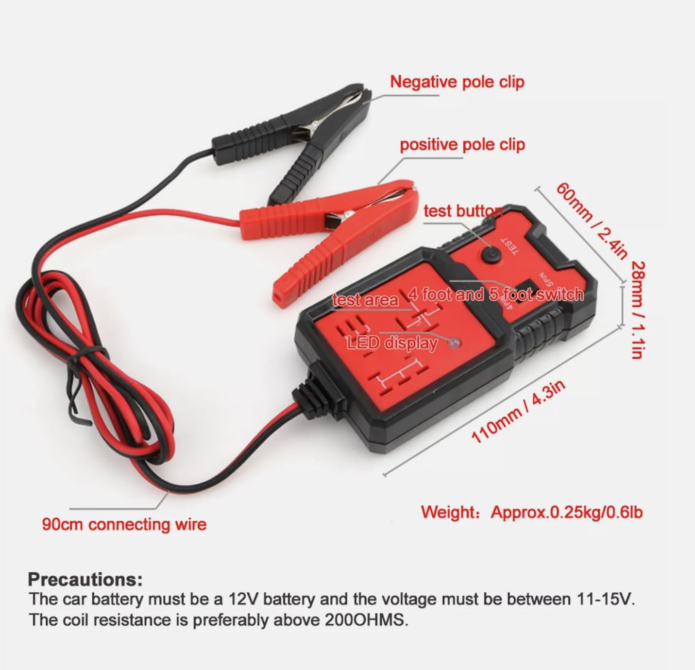 Electronic Automotive Relay Tester 12V, Car Battery Diagnostic Checker Tools with Clips for Auto Repairing image number 4