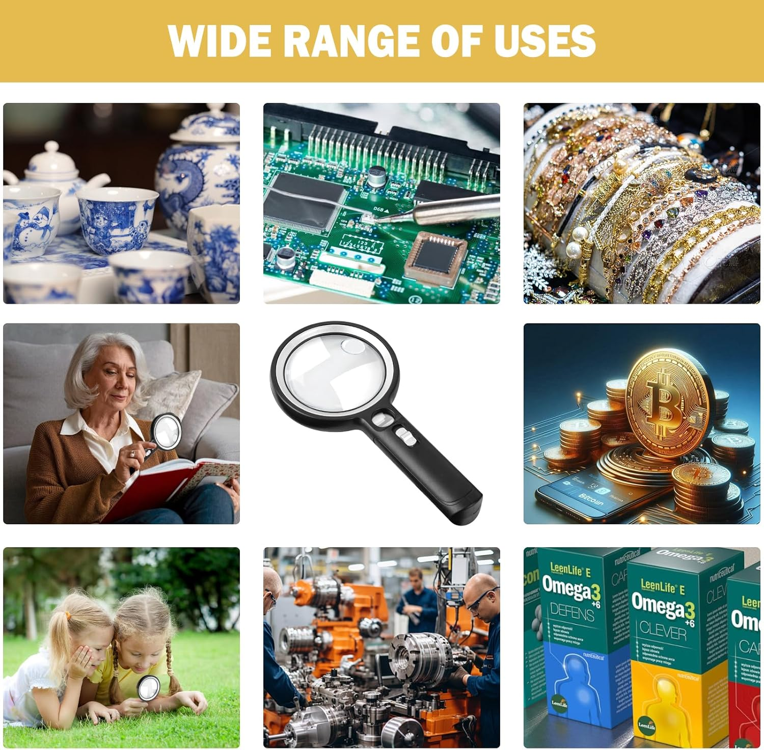 Magnifying Glass with 30 LED Lights, 10X 20X 45X Lighted Magnifying Glass Handheld with 1UV Light, Illuminated Lighted Magnifier for Seniors Reading Watch Repair Soldering Close Work image number 3