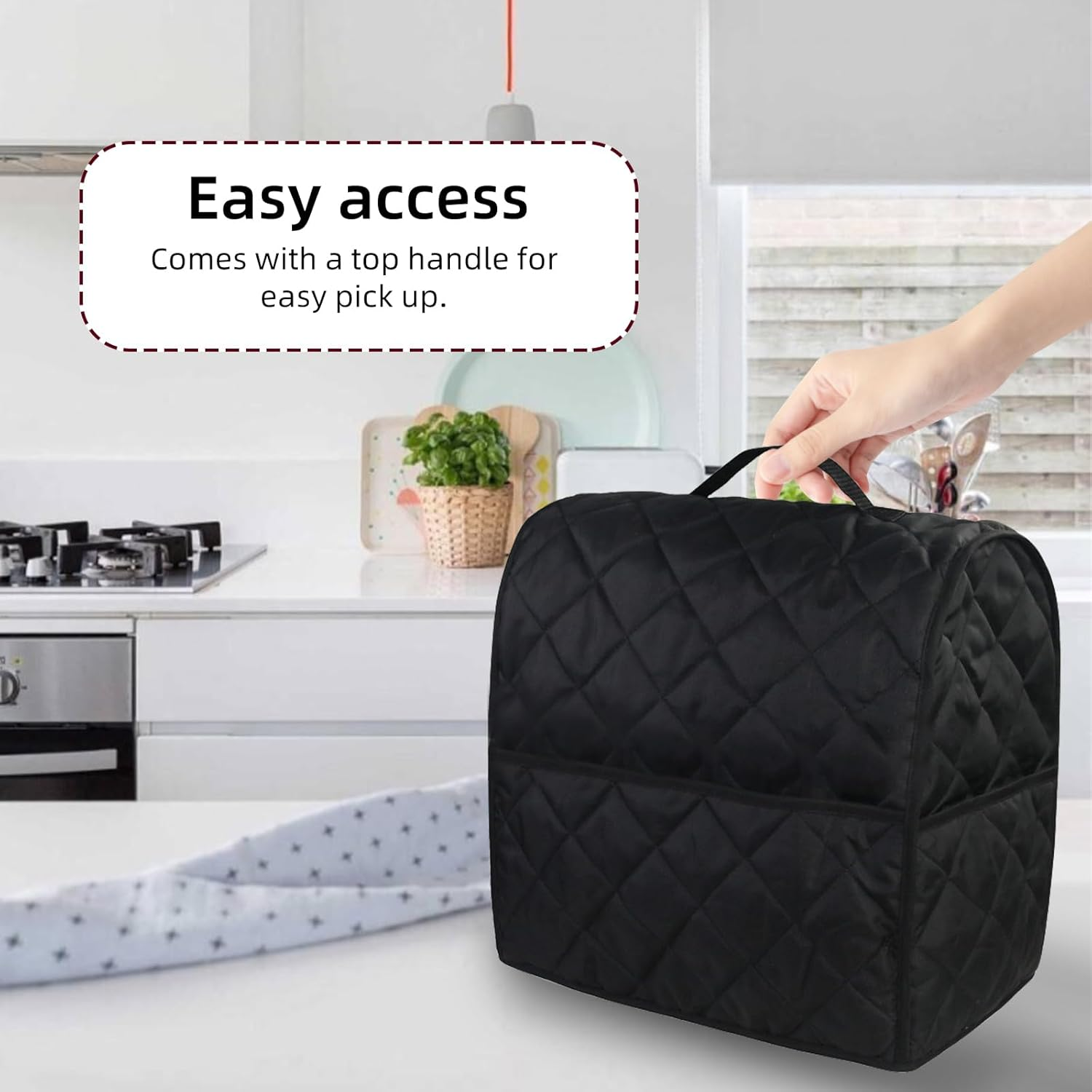 ZYNTM Kitchen Aid Stand Mixer Cover, Dustproof Full Covering 36X24Cm, Waterproof Mixer Bag with Side Pocket, Black Cotton, 24X24X25Cm, FOOD MIXER image number 3