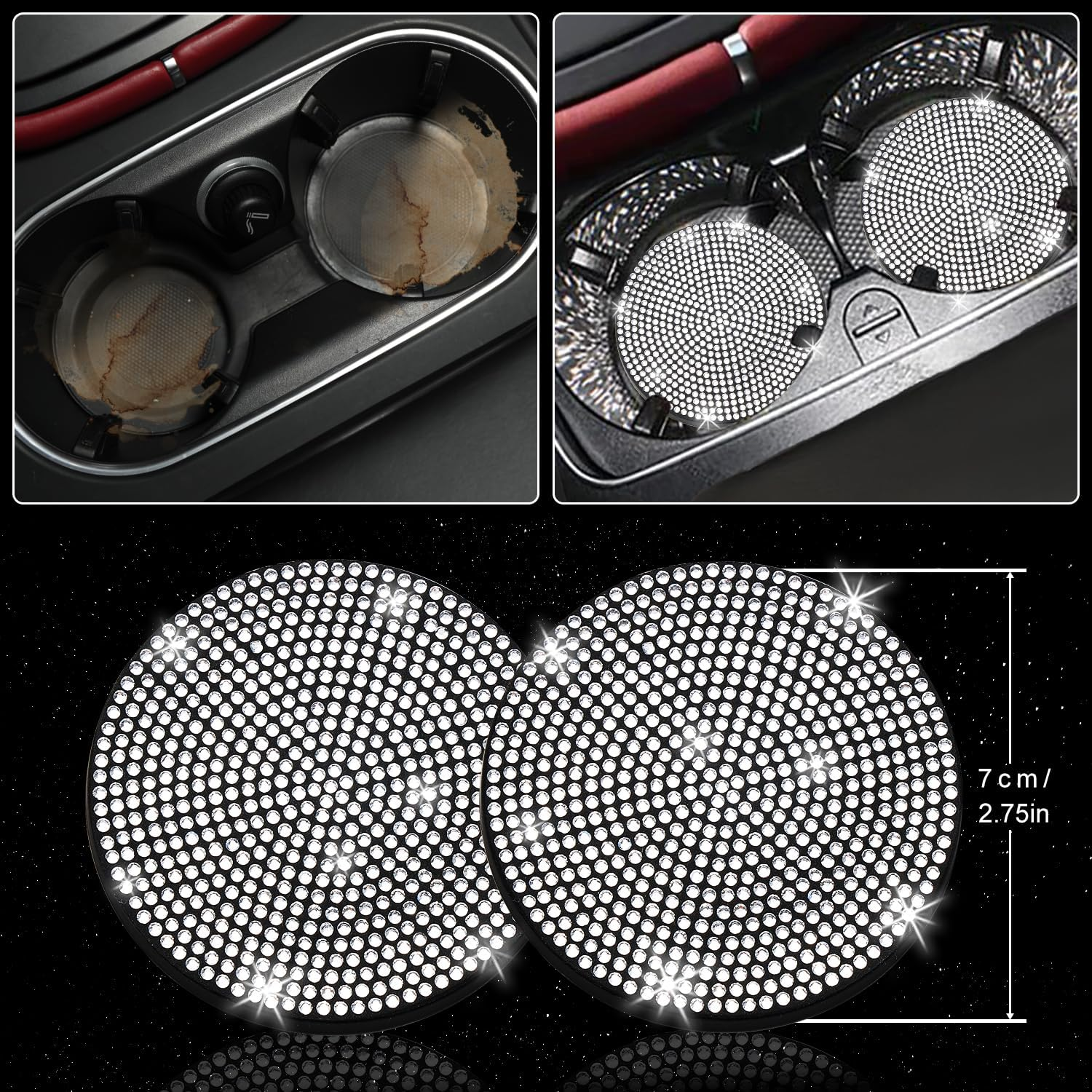 NBTEPEM 8 Pcs Bling Car Accessories Set for Women, Steering Wheel Cover, Sparkly Seat Belt Covers, Bling Gear Shift Cover, Universal Fit Most Cars (Silver Diamond) - 12Pcs Blue image number 7