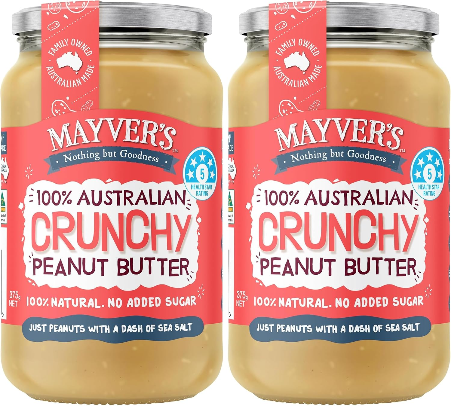 Mayver'S Super Natural Crunchy Peanut Butter 375G image number 1