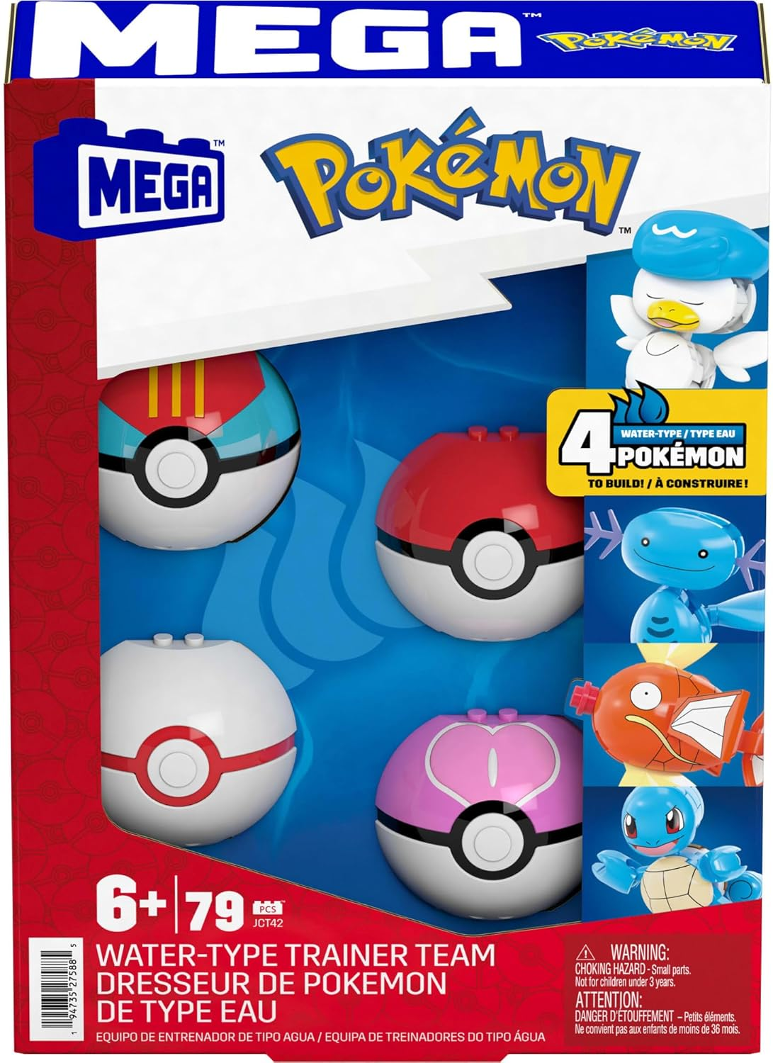 MEGA Pok&eacute;mon Action Figure Building Toys Set, Water-Type Trainer Team with 79 Pieces, 2 Inches Tall, for Kids image number 3